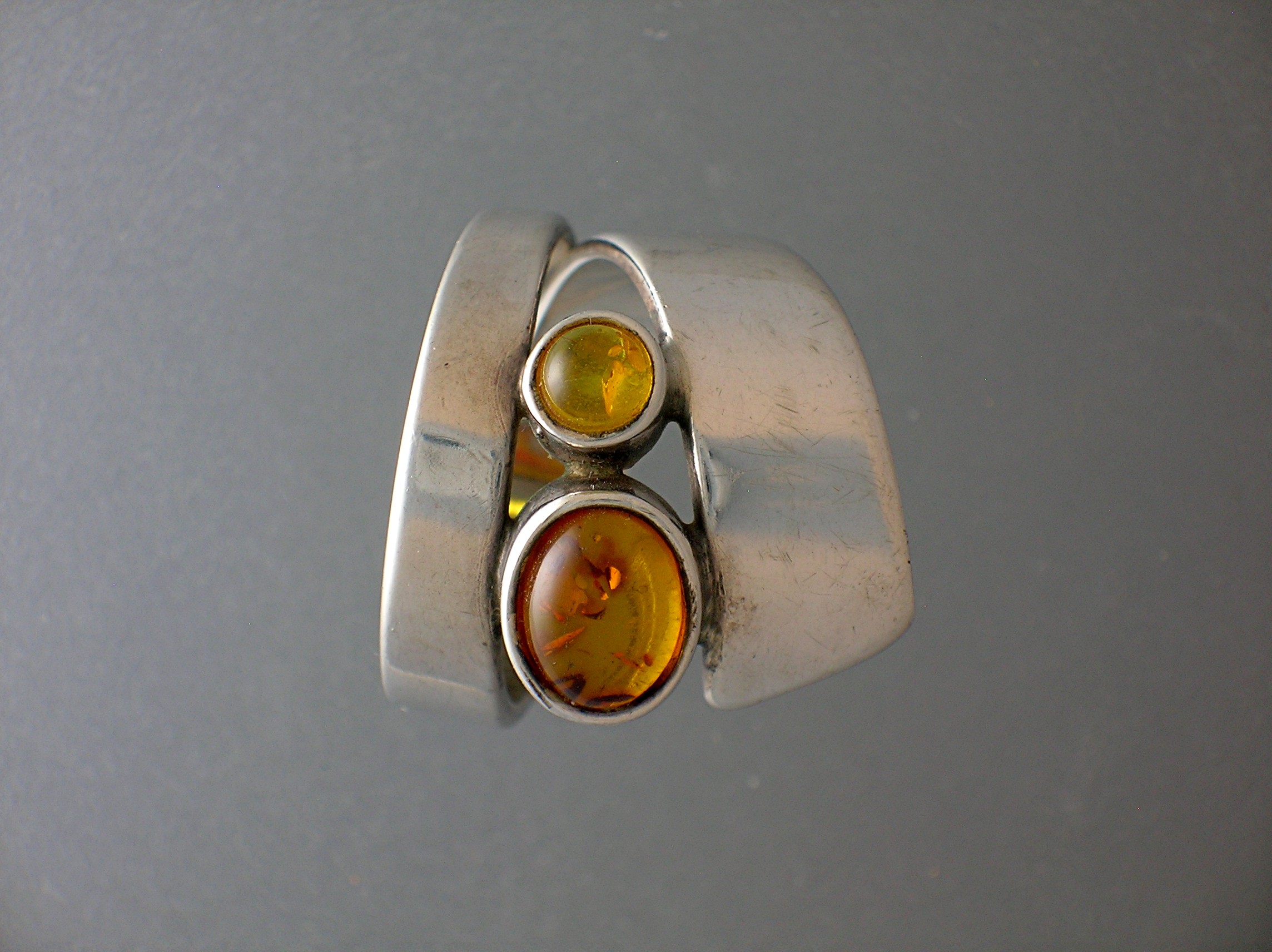 Amber and Sterling Free Size Silver Ring