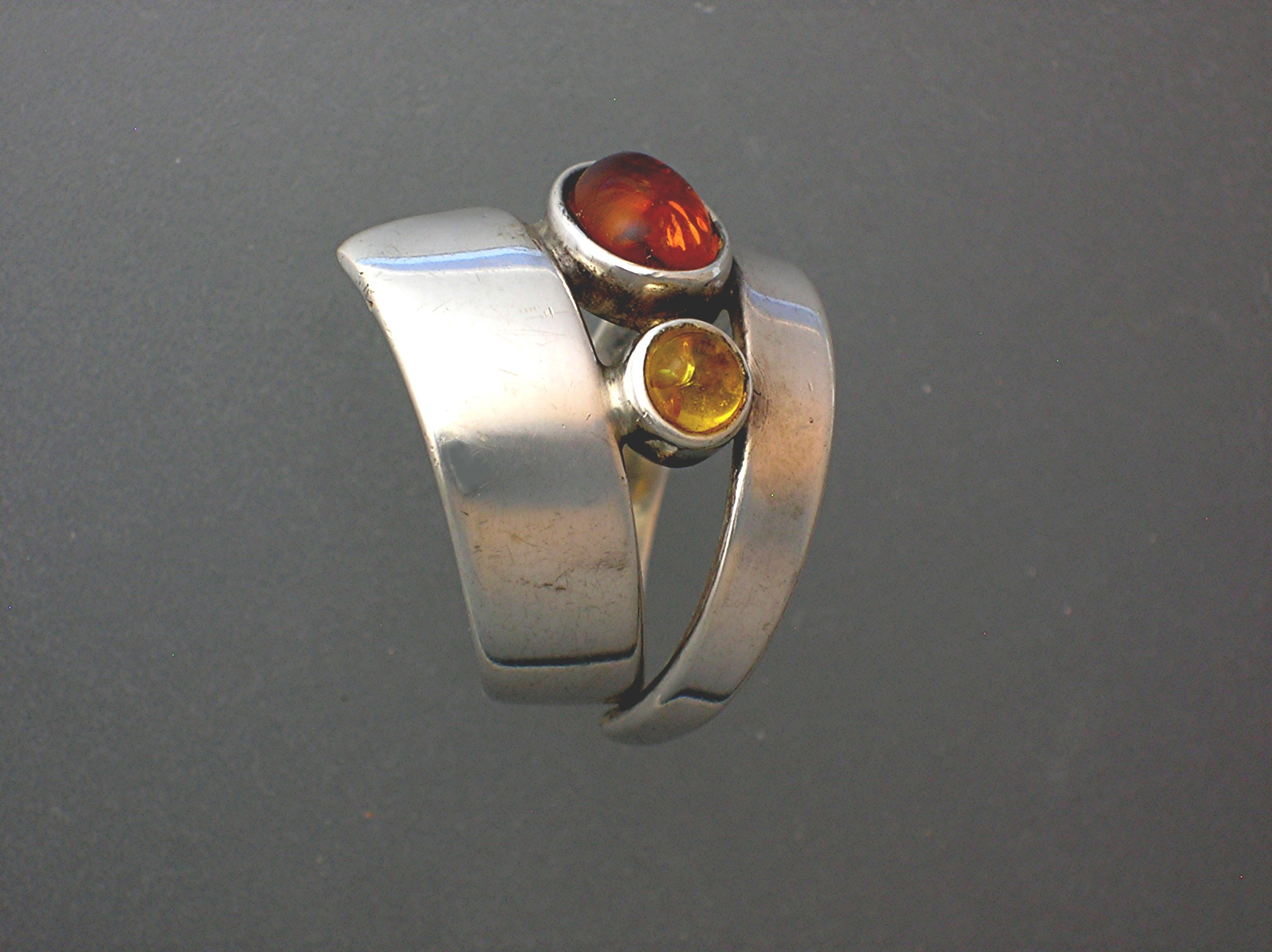 Amber and Sterling Free Size Silver Ring