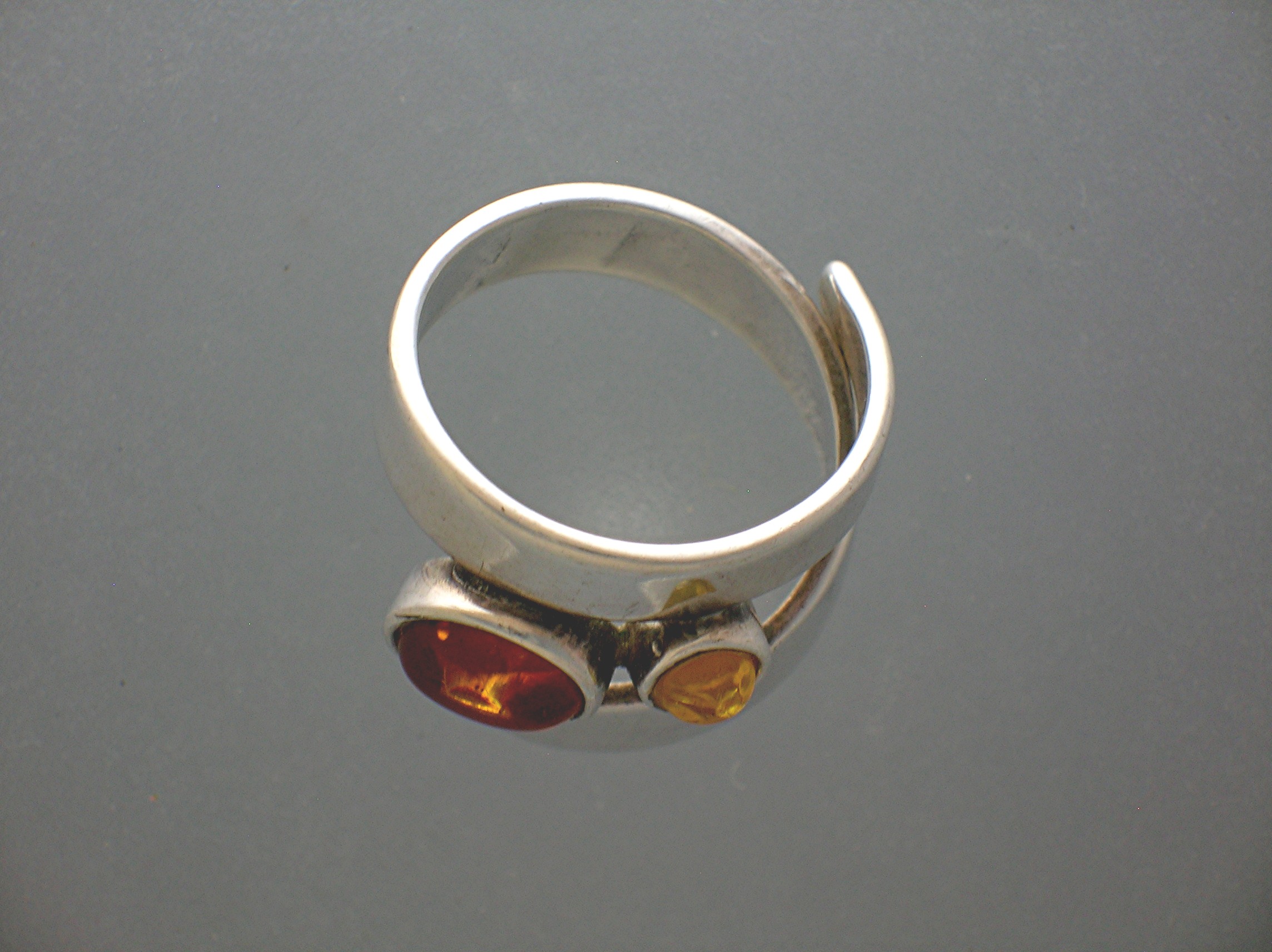 Amber and Sterling Free Size Silver Ring