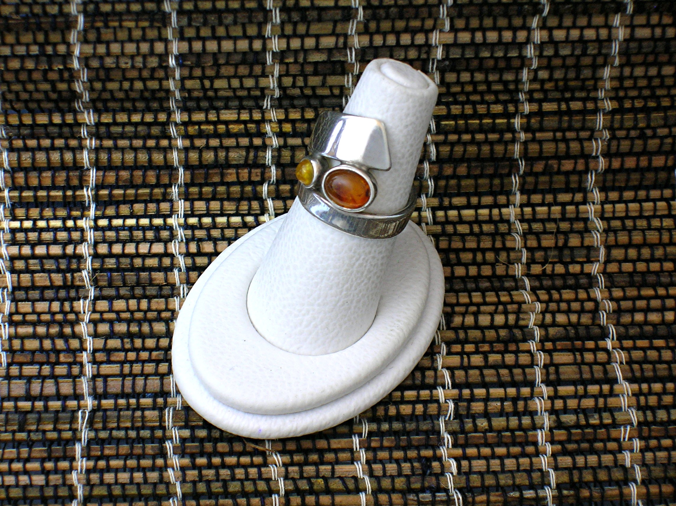 Amber and Sterling Free Size Silver Ring