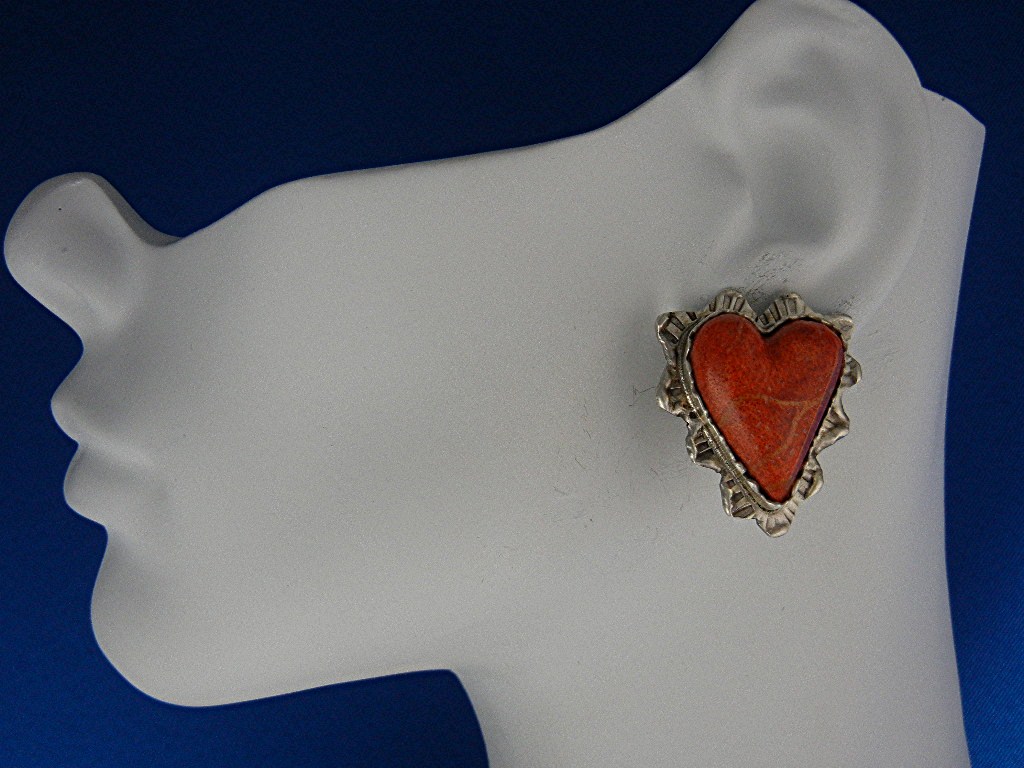 David Troutman Apple Coral Sterling Silver Heart Earrin