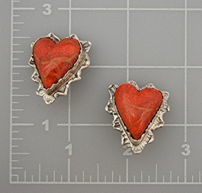 David Troutman Apple Coral Sterling Silver Heart Earrin