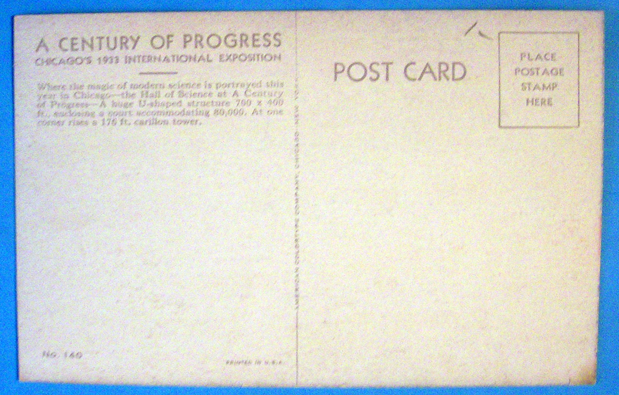 Hall Of Science Postcard (1933 Century Of Progress)