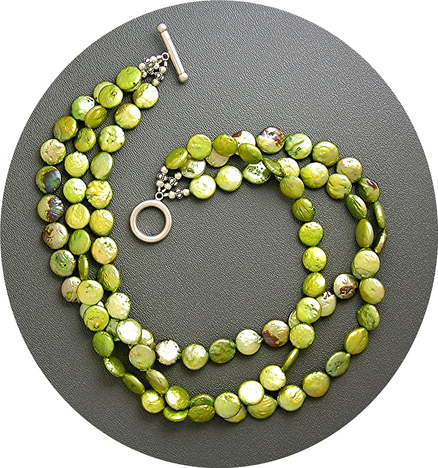 Pearls Sterling Silver Toggle Clasp Lime Green Coin