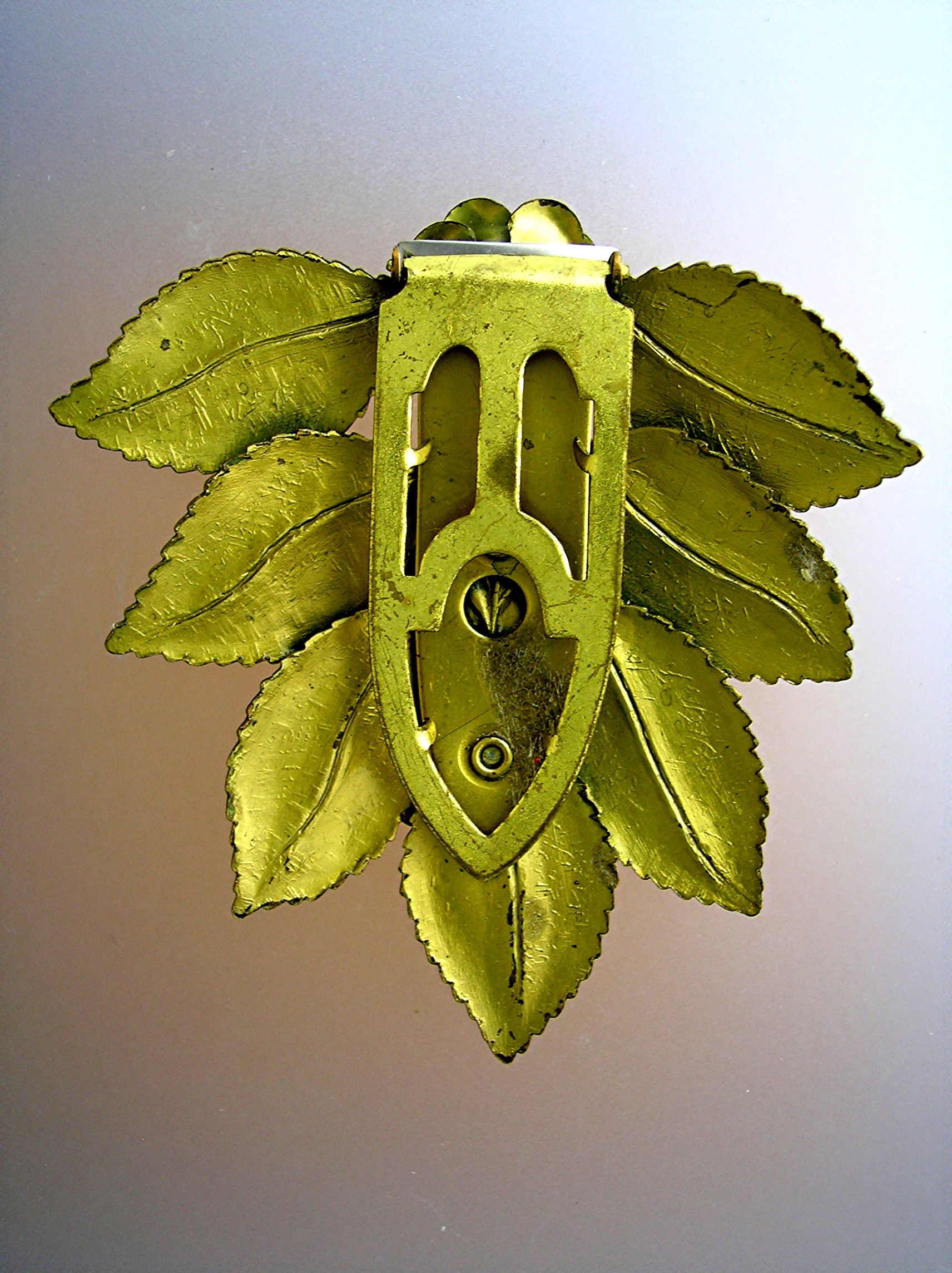 Dress Clip Gold Leaves and Crystal 50s
