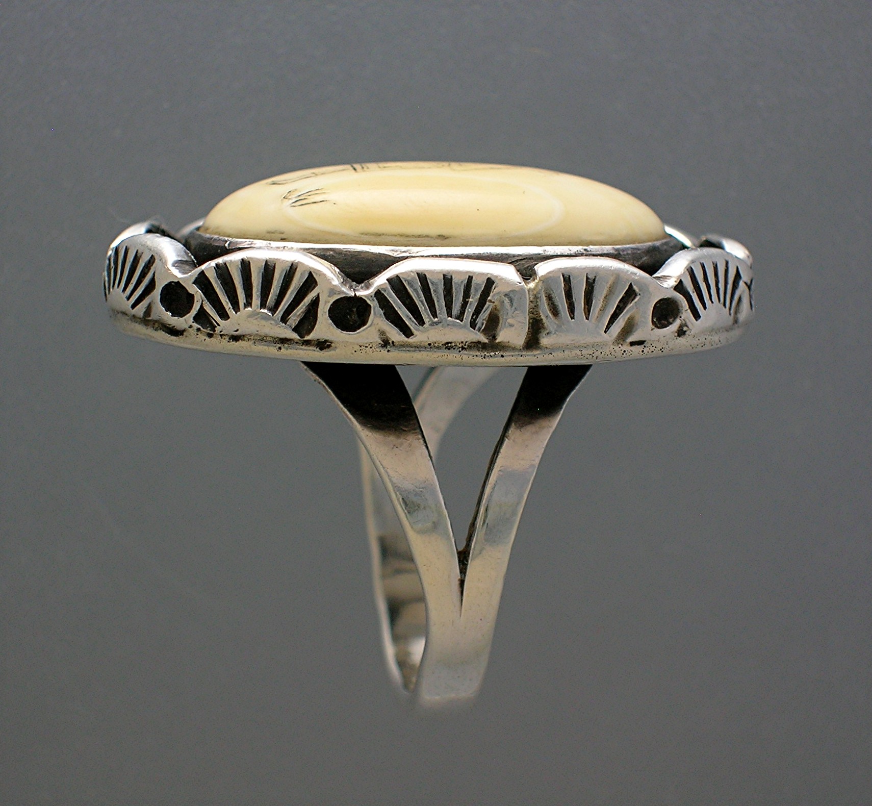Bone Ivory Sterling Silver Kokopelli Ring Signed JJM