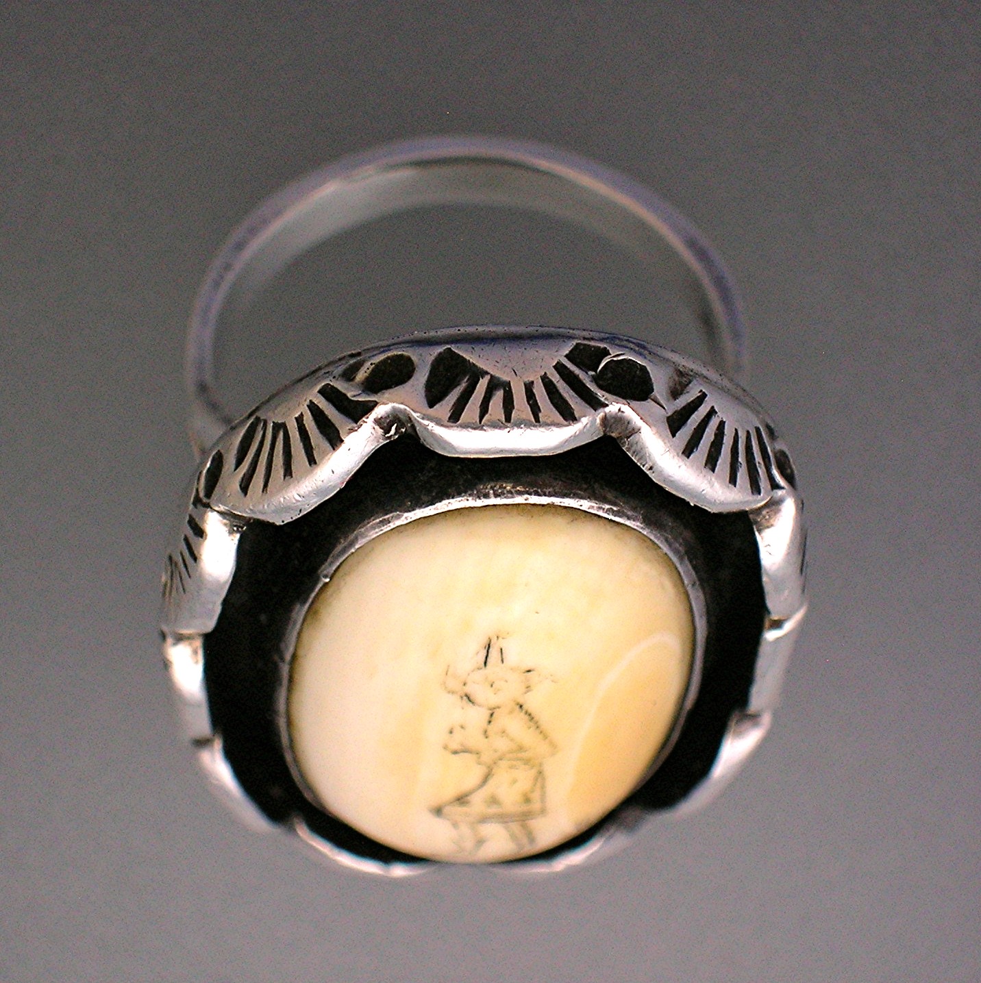 Bone Ivory Sterling Silver Kokopelli Ring Signed JJM