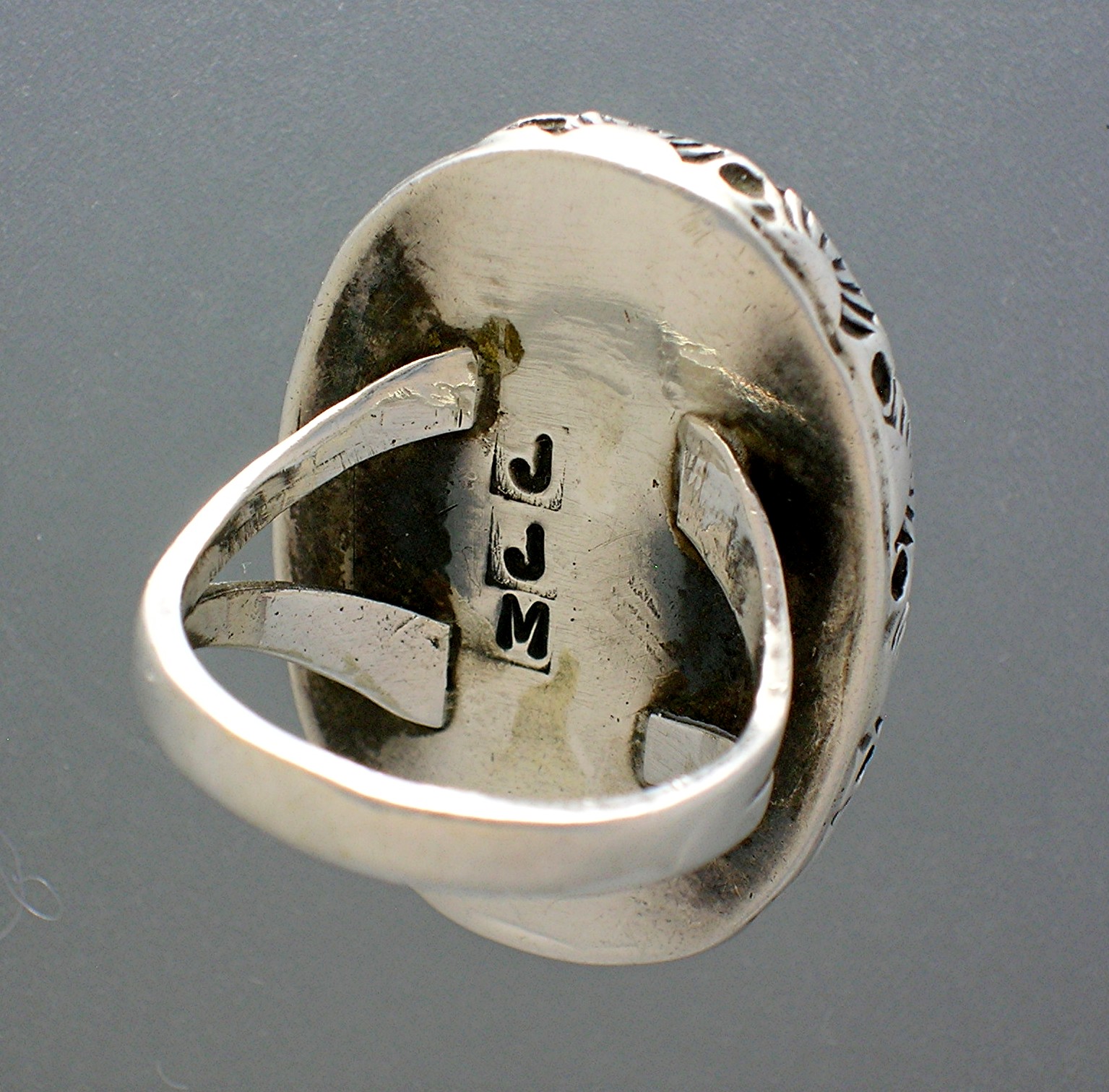 Bone Ivory Sterling Silver Kokopelli Ring Signed JJM