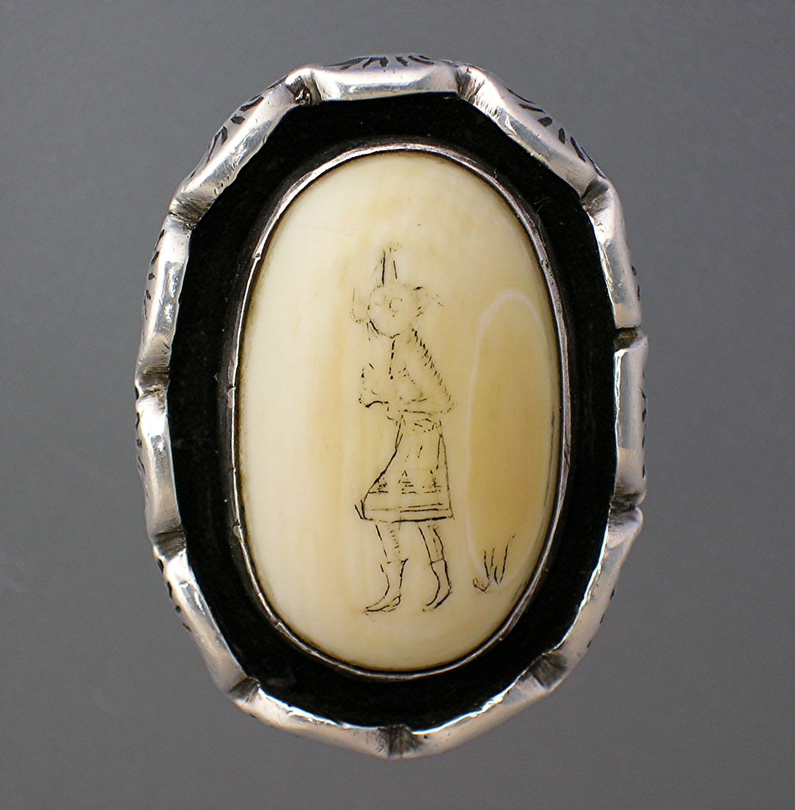 Bone Ivory Sterling Silver Kokopelli Ring Signed JJM