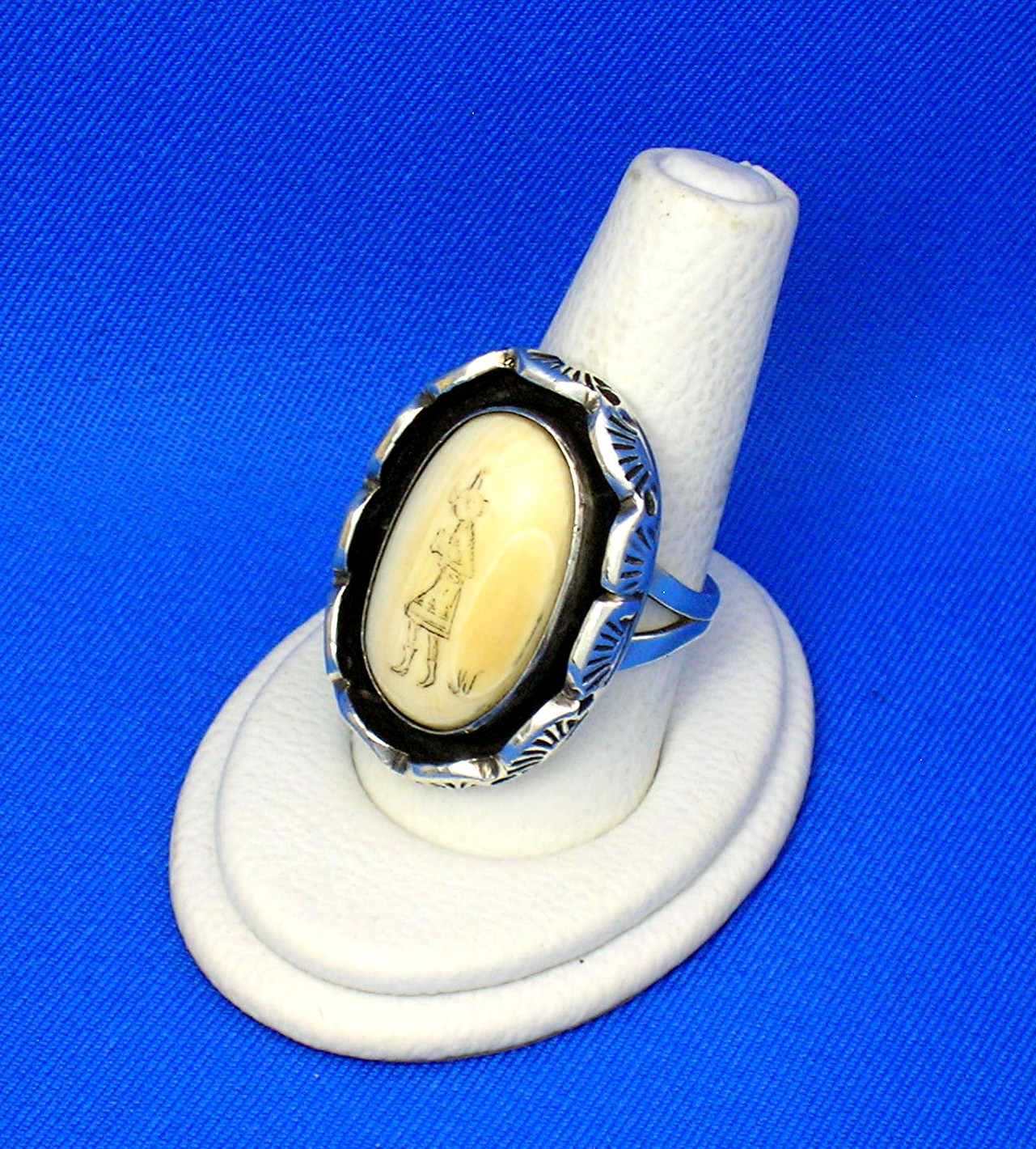 Bone Ivory Sterling Silver Kokopelli Ring Signed JJM
