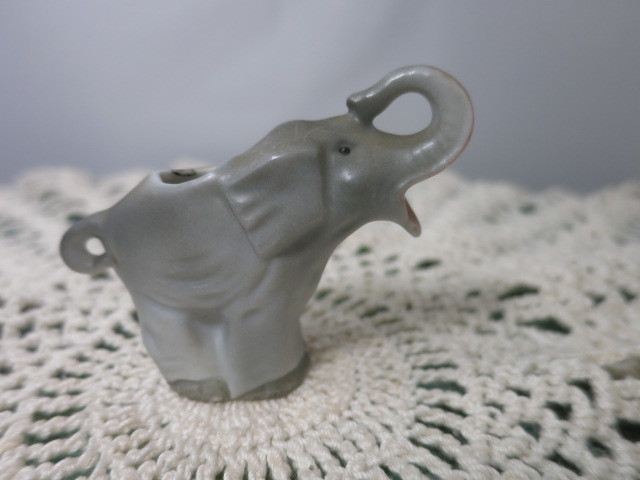 Vintage Germany Gray Elephant Toothpick Holder Bisque Trunk Up