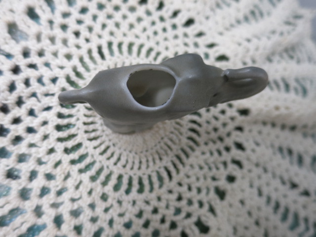 Vintage Germany Gray Elephant Toothpick Holder Bisque Trunk Up