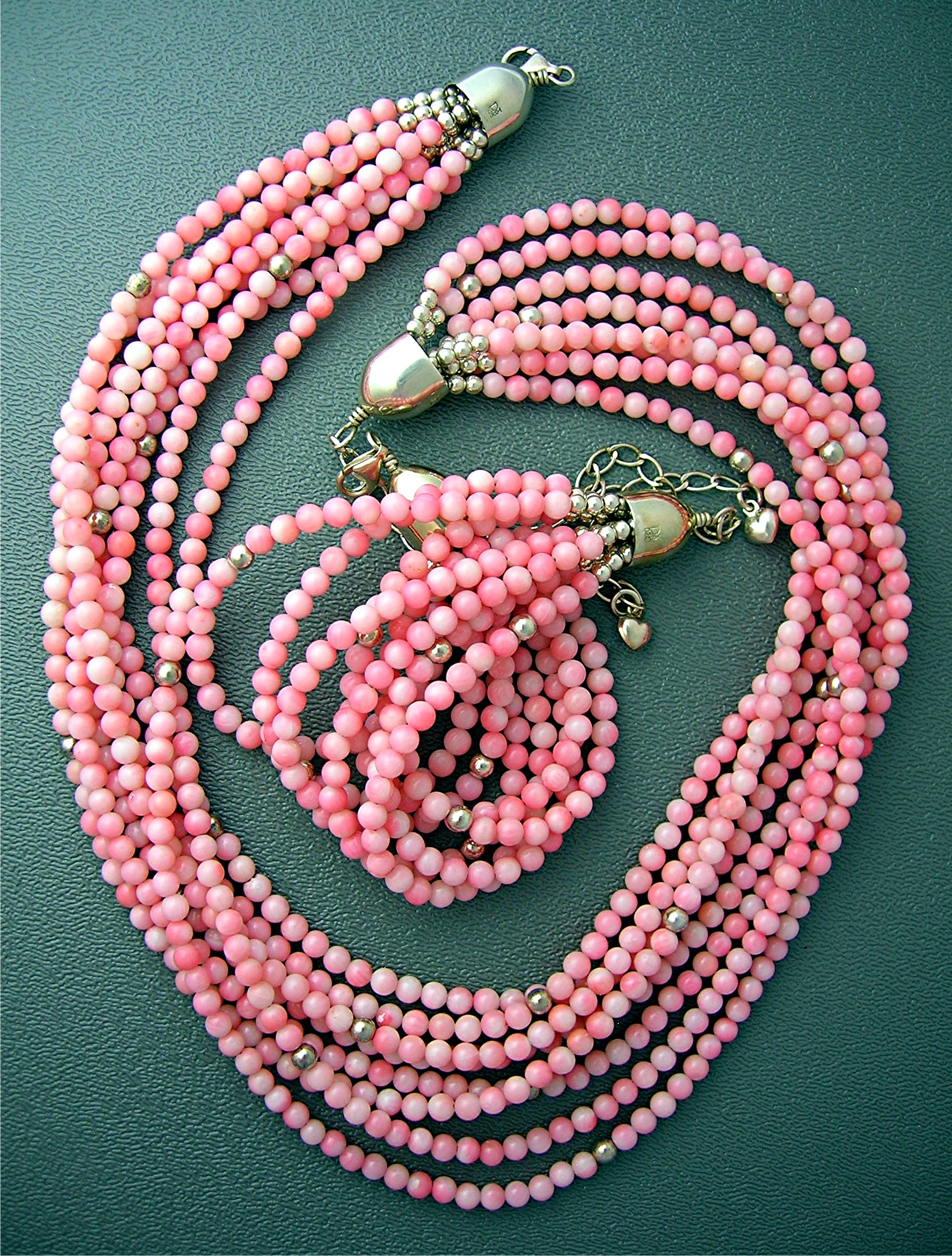 Coral 8 Strand 4mm Necklace Bracelet Sterling Silver DT
