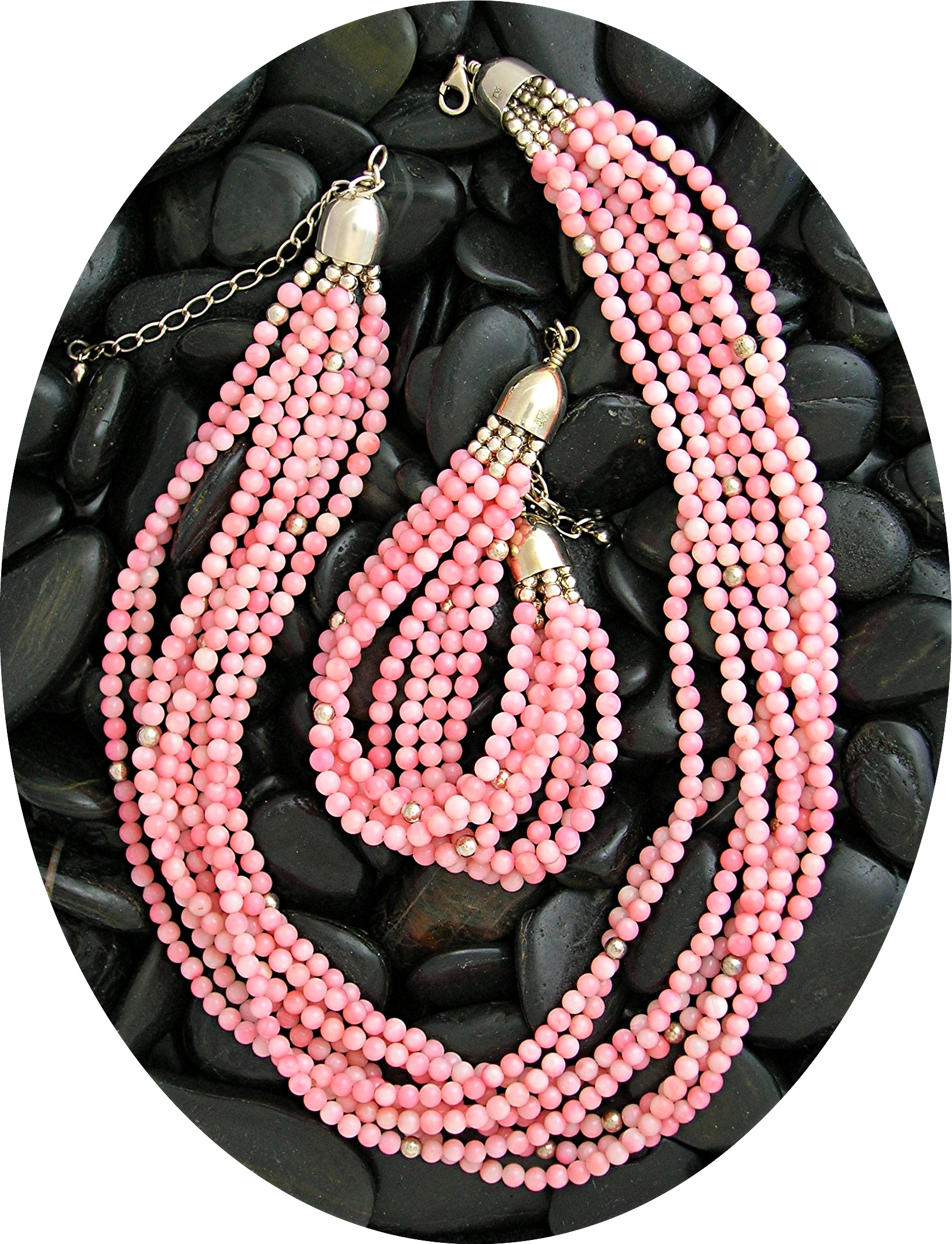 Coral 8 Strand 4mm Necklace Bracelet Sterling Silver DT