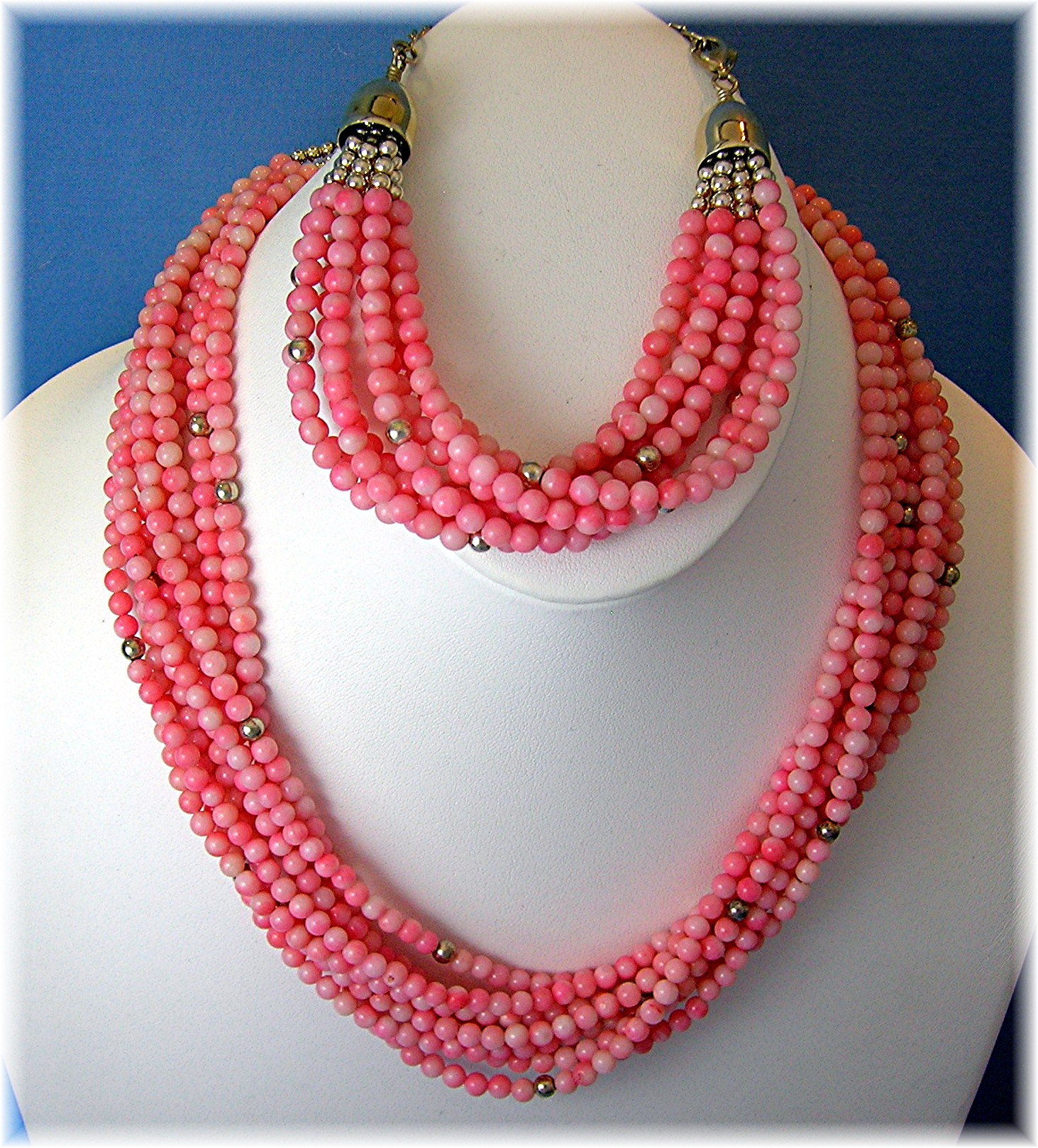 Coral 8 Strand 4mm Necklace Bracelet Sterling Silver DT