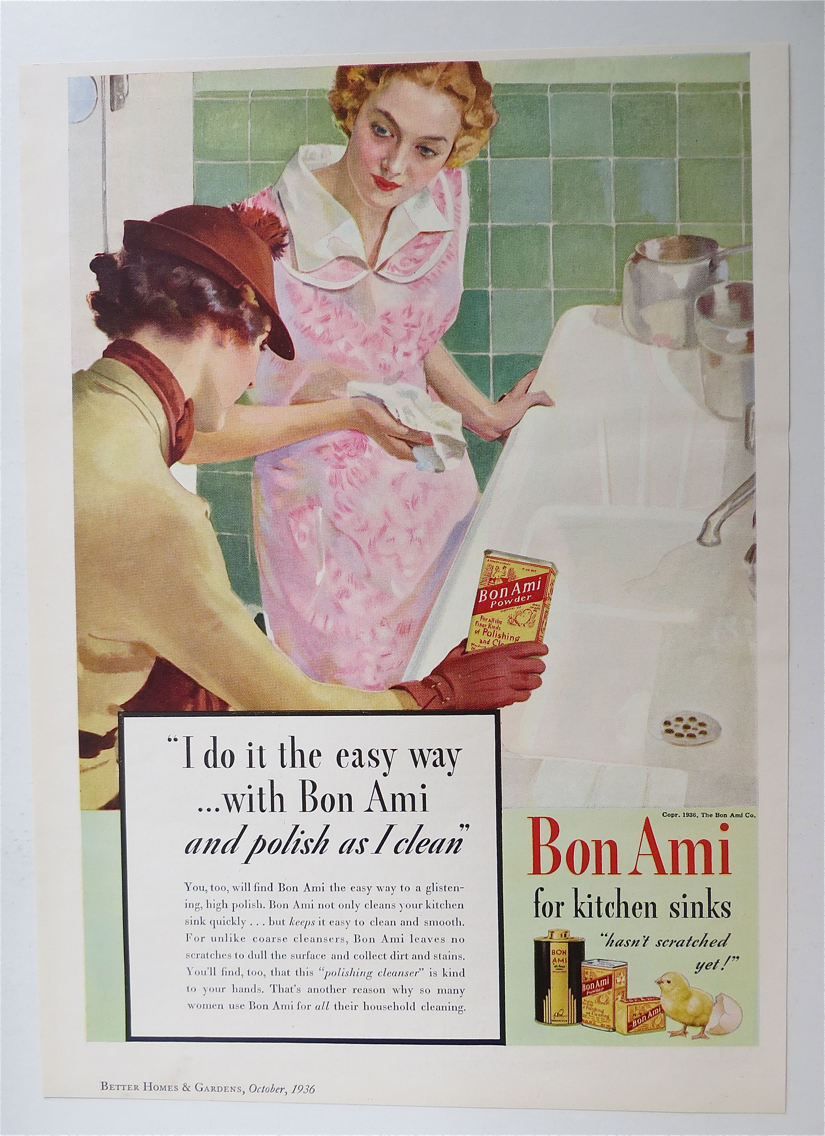 1936 Bon Ami Powder with 2 Women Looking at Clean Sink