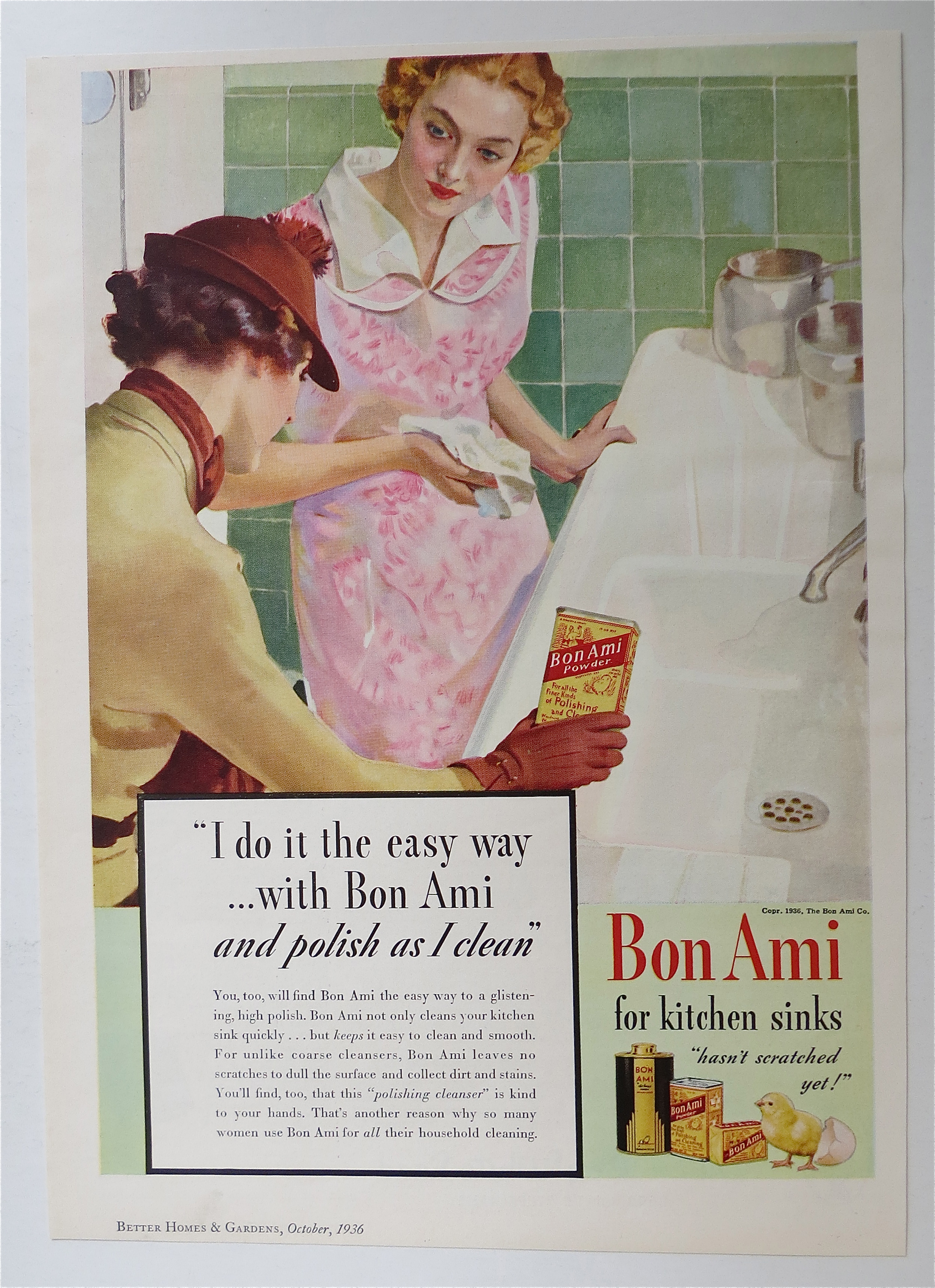 1936 Bon Ami Powder with 2 Women Looking at Clean Sink