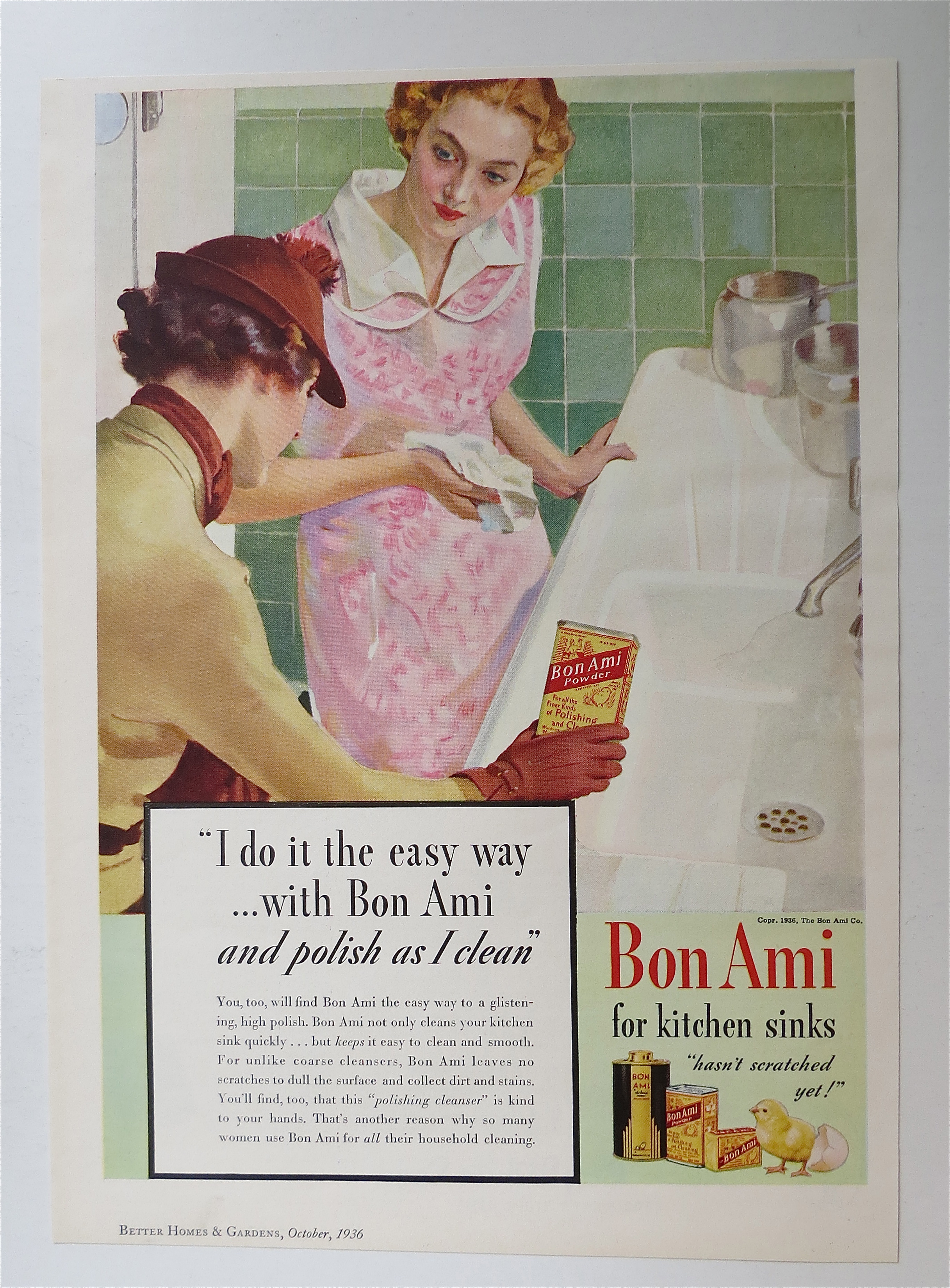 1936 Bon Ami Powder with 2 Women Looking at Clean Sink