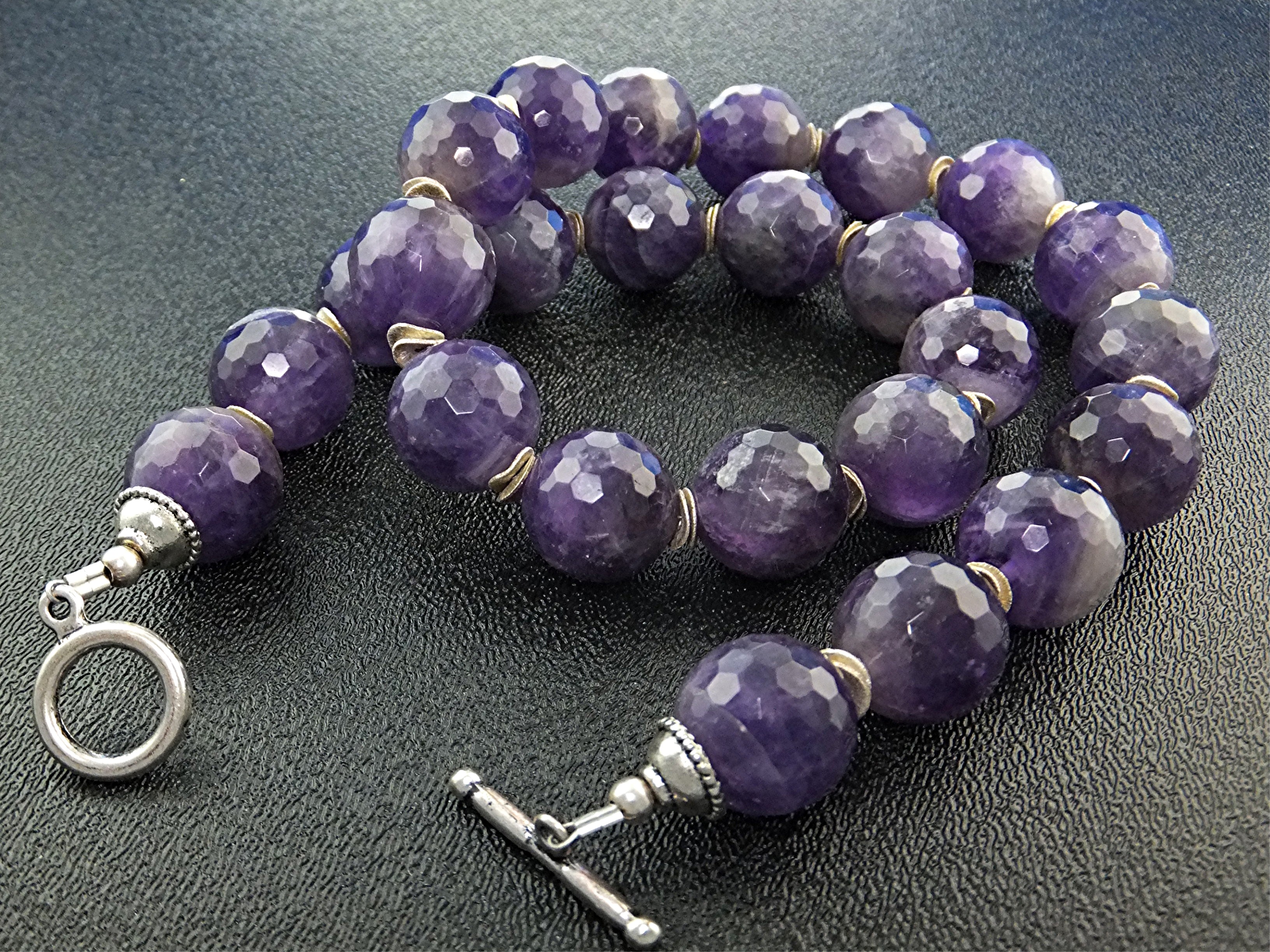 Necklace Natural Amethyst Sterling Silver Toggle  Clasp