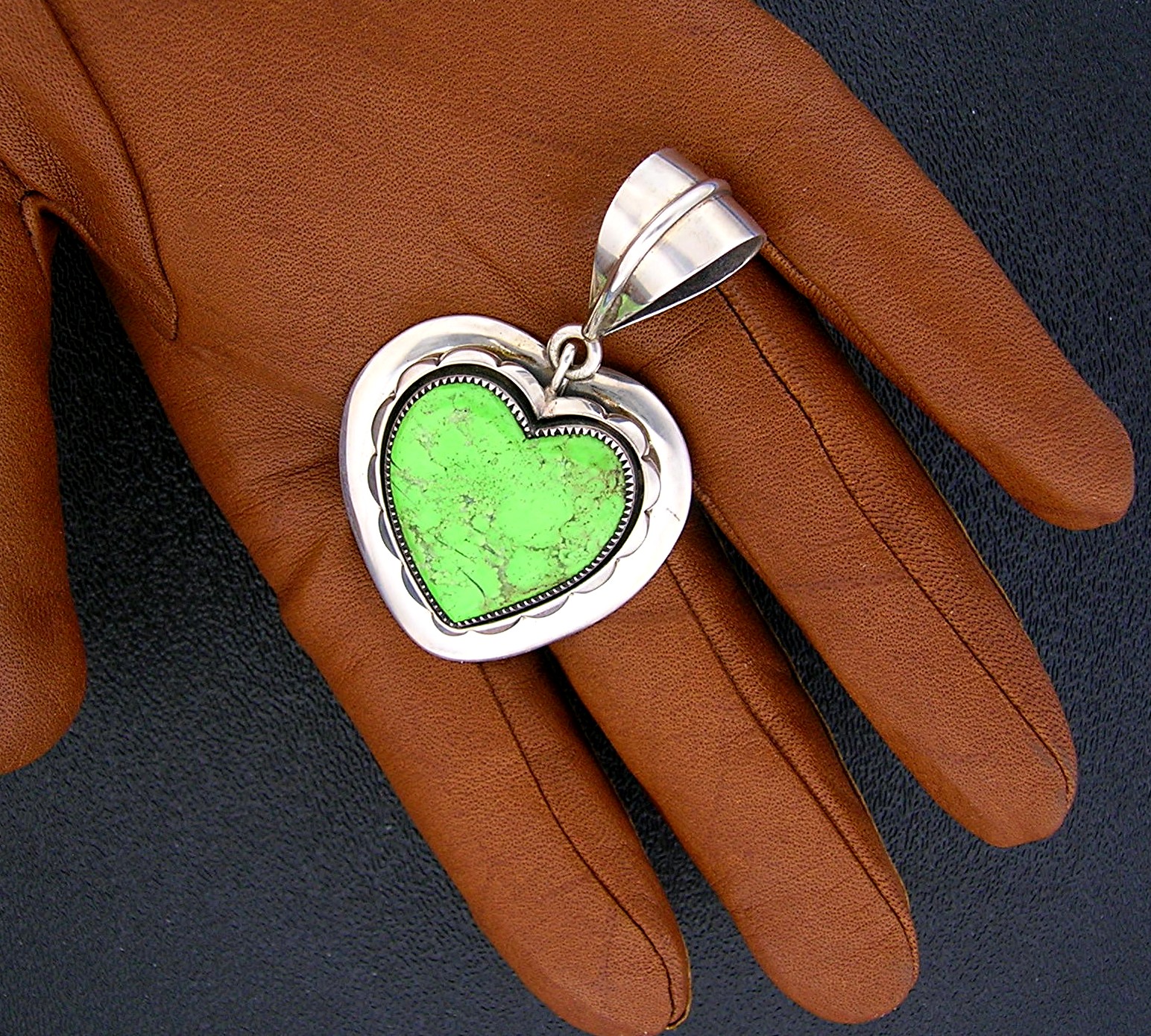 Native American Sterling Silver Gaspeite Heart Pendant