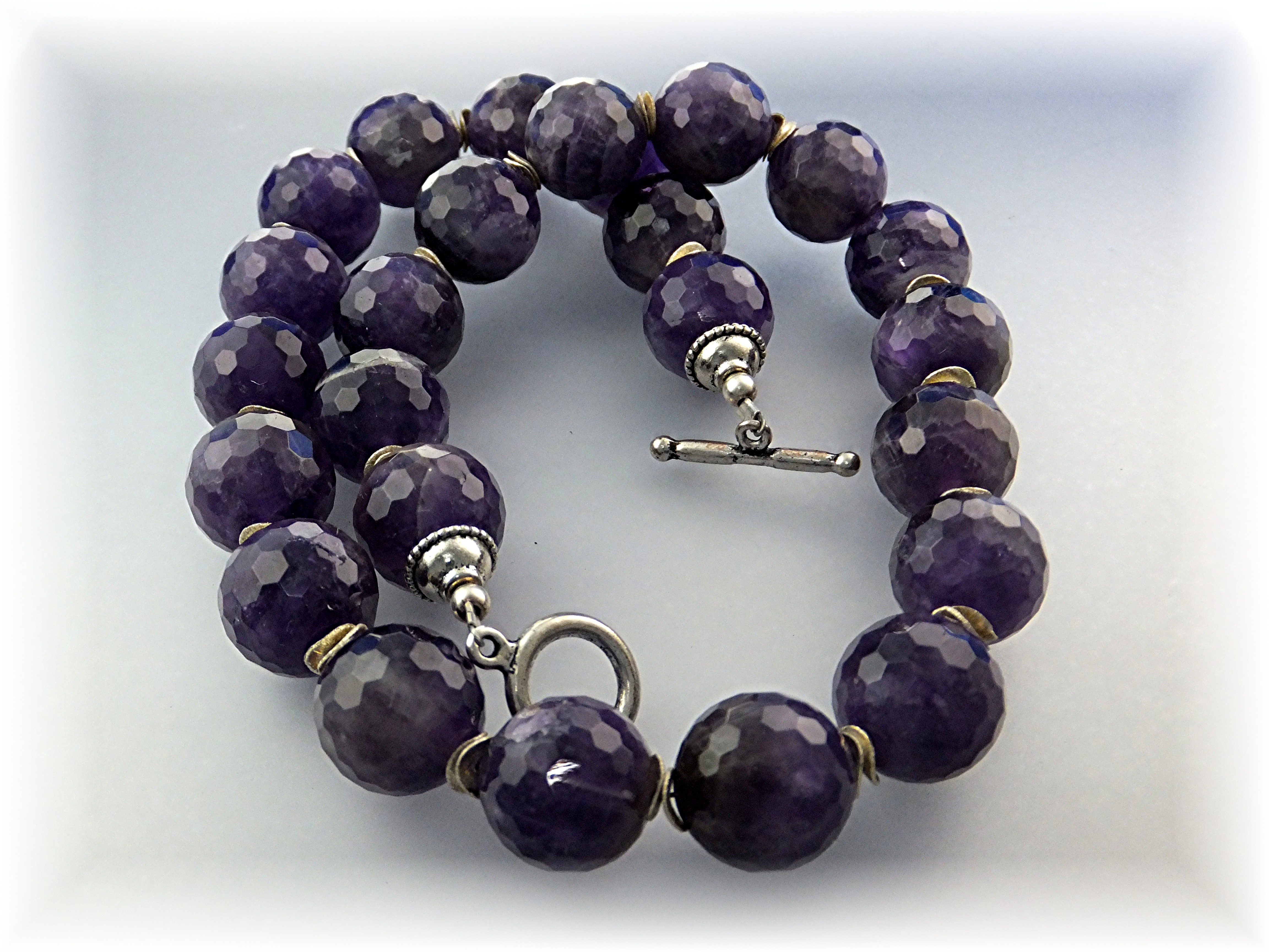 Necklace Natural Amethyst Sterling Silver Toggle  Clasp