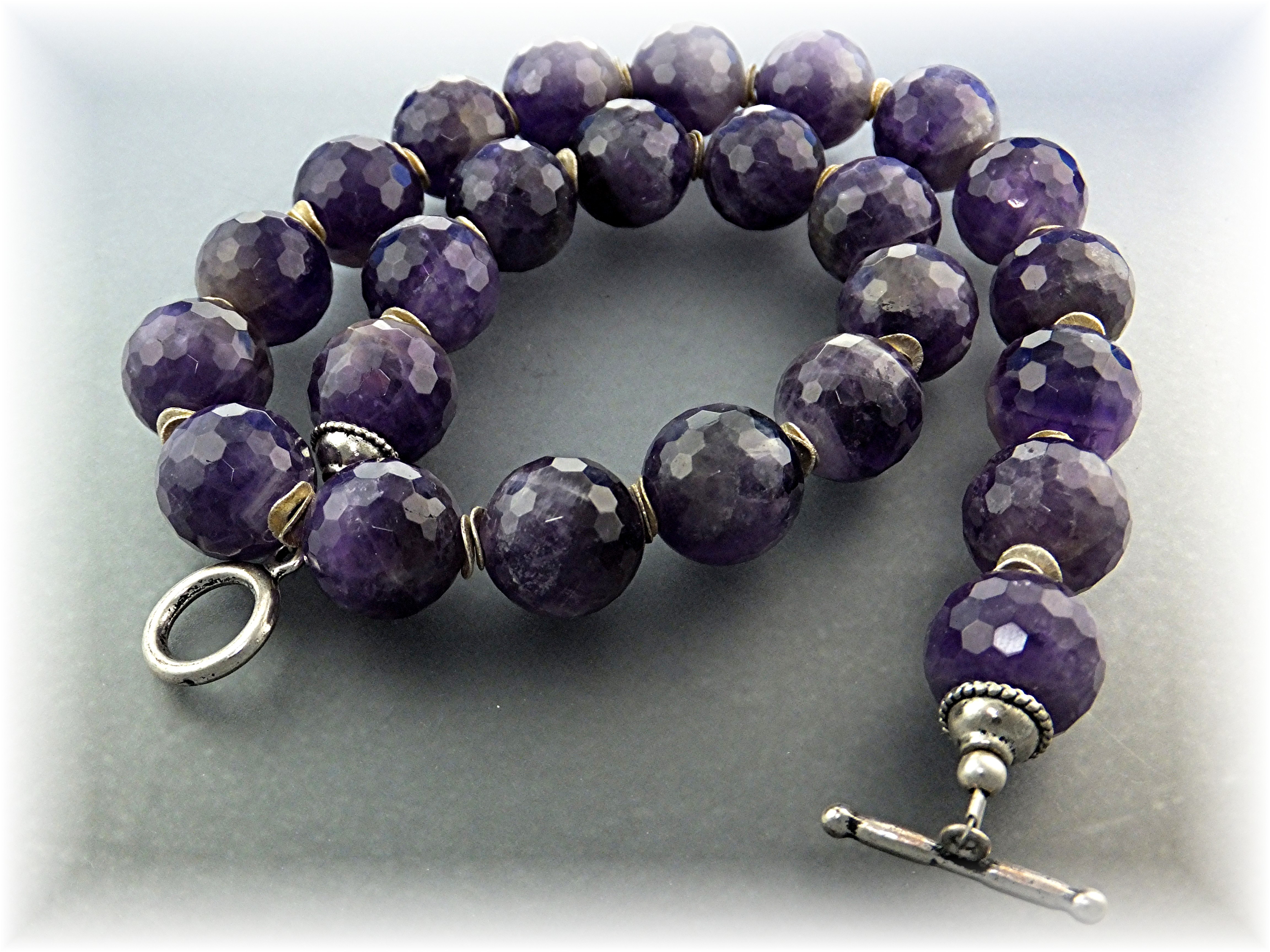Necklace Natural Amethyst Sterling Silver Toggle  Clasp