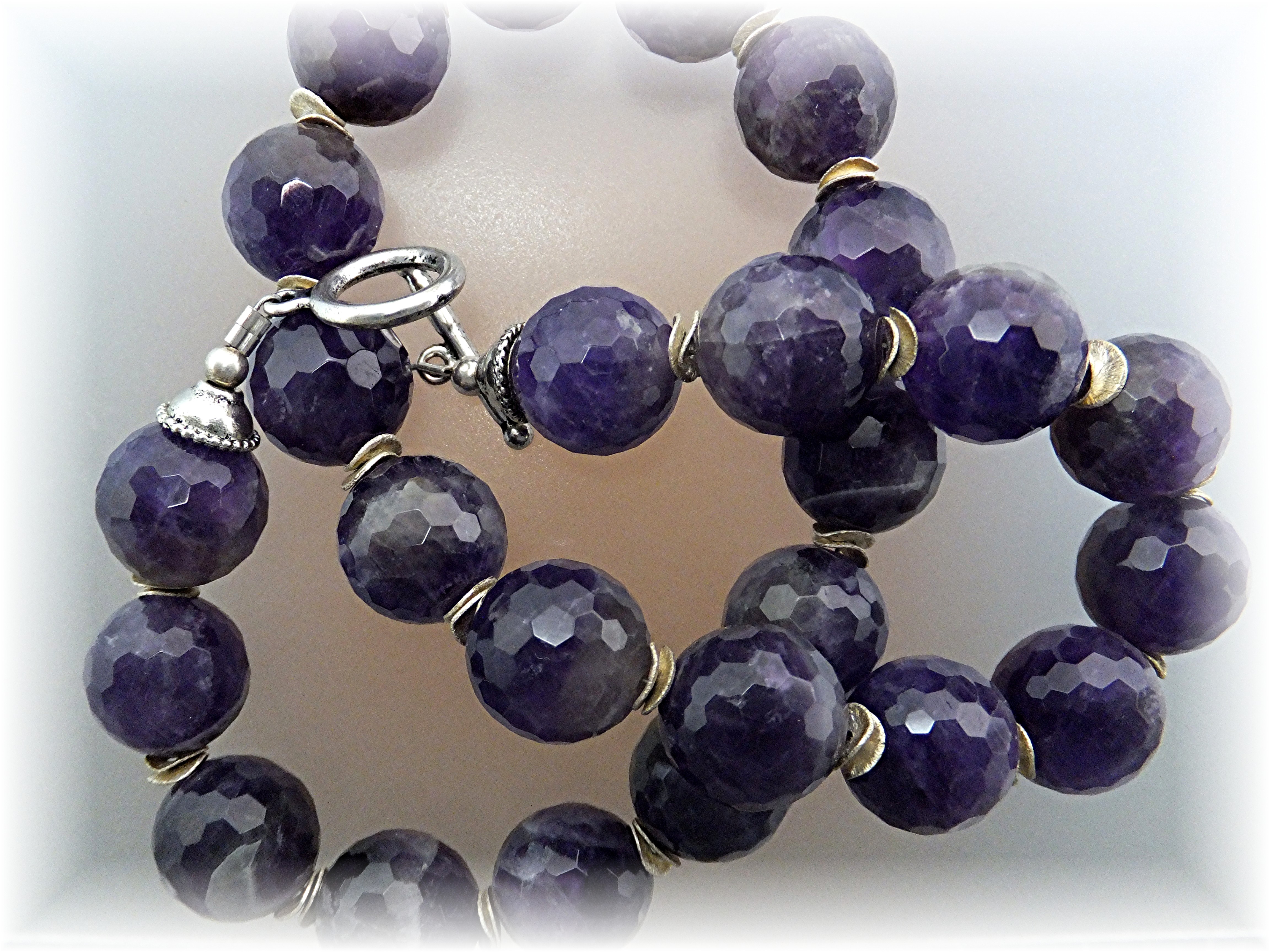 Necklace Natural Amethyst Sterling Silver Toggle  Clasp
