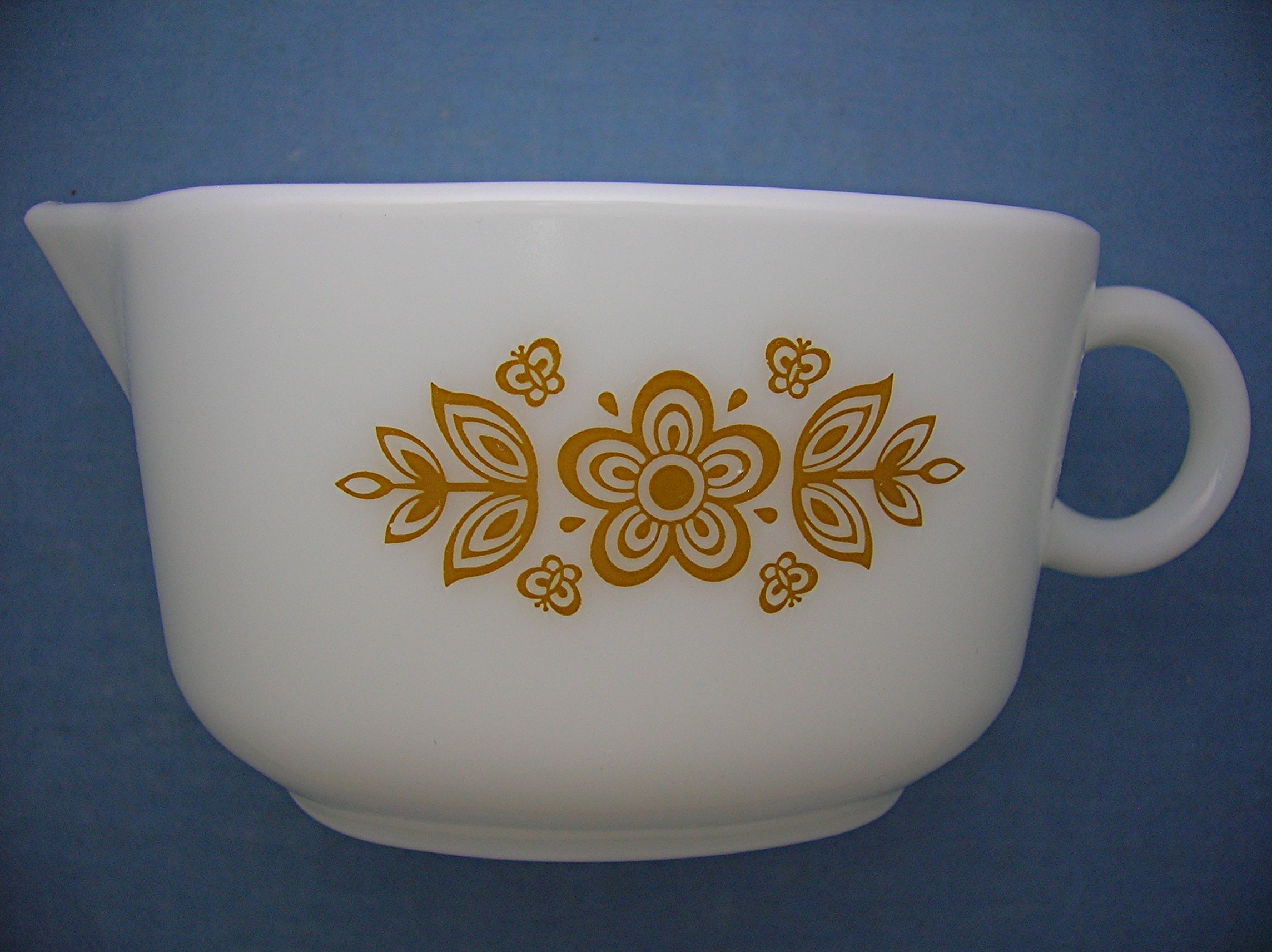 Pyrex Glass Butterfly Gold Gravy Boat & Underplate 60s