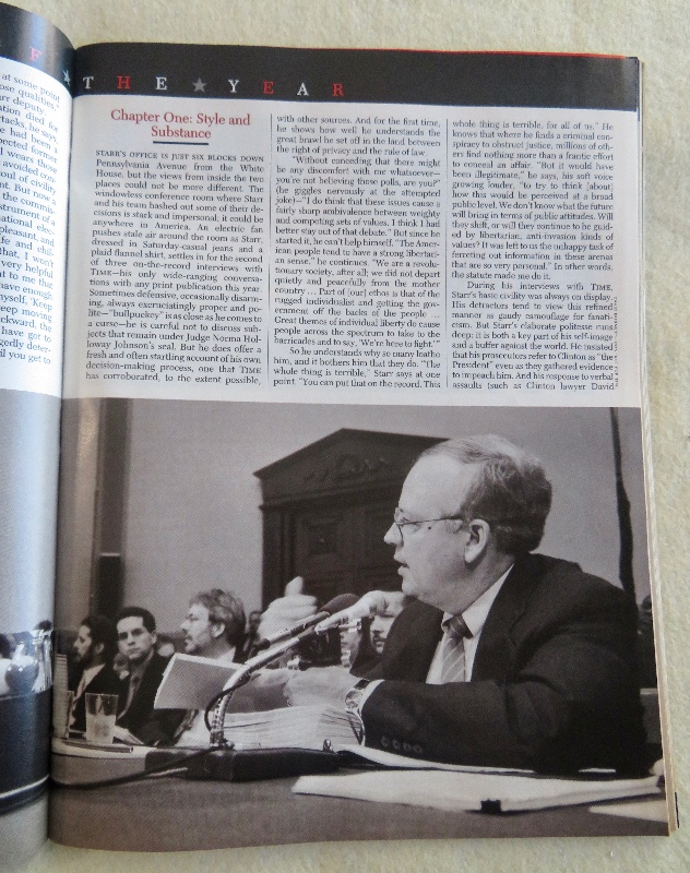 Time Magazine December 28, 1998-January 4, 1999 Men Of The Year:Kenneth Starr & Bill Clinton