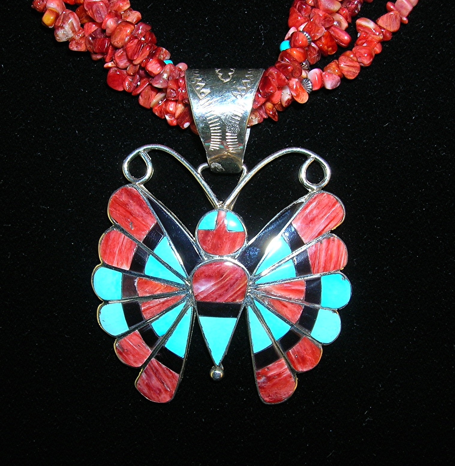 Zuni Sterling Silver Turquoise Spiny Oyster Pendant