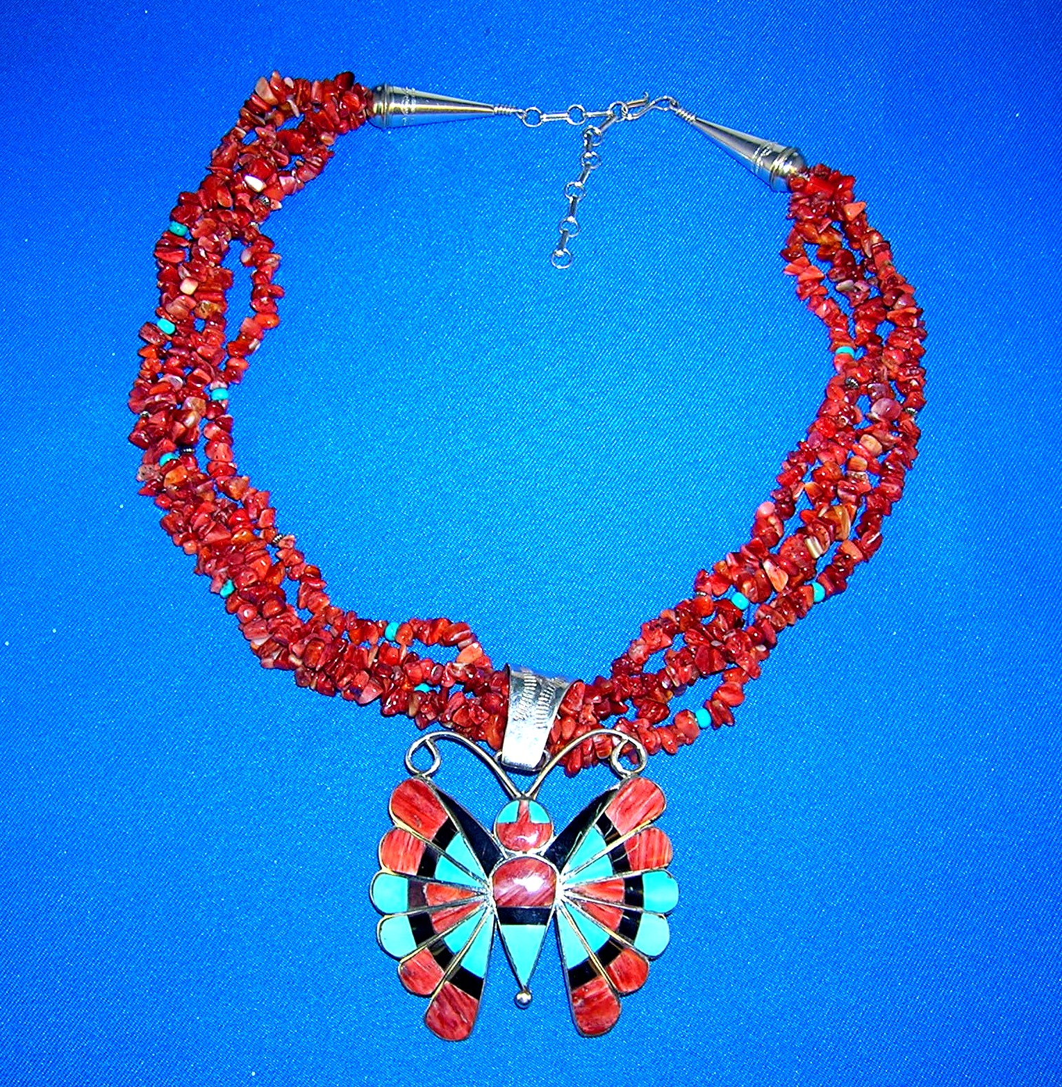 Zuni Sterling Silver Turquoise Spiny Oyster Pendant