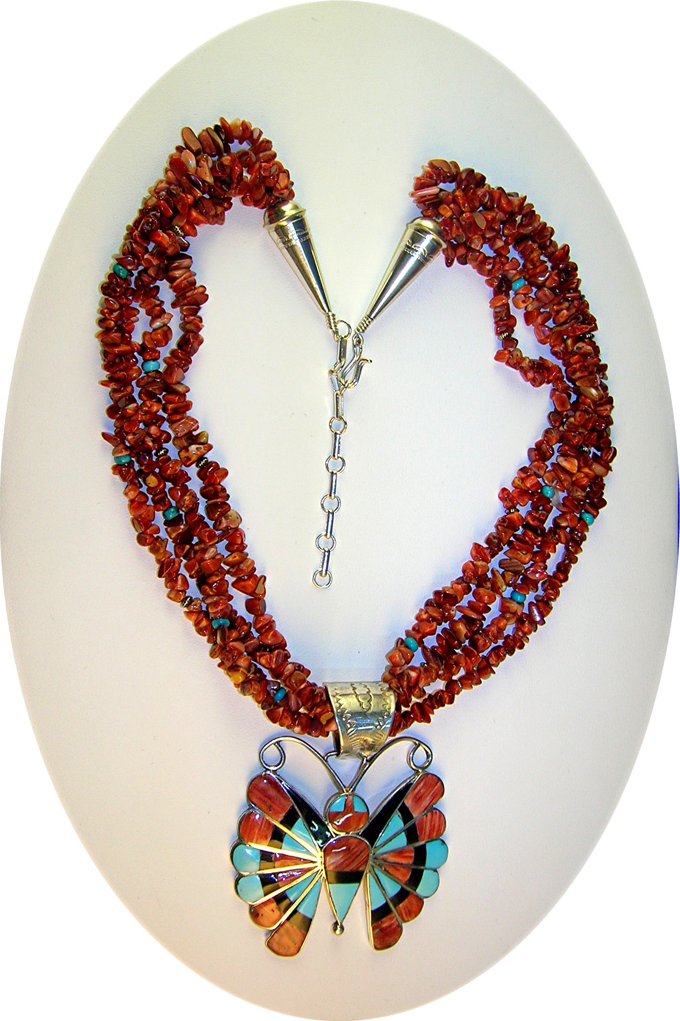 Zuni Sterling Silver Turquoise Spiny Oyster Pendant