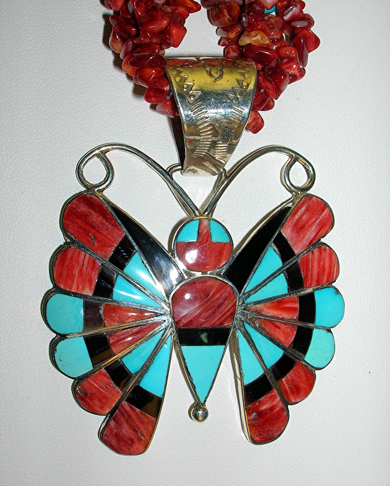 Zuni Sterling Silver Turquoise Spiny Oyster Pendant