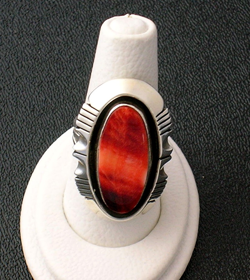 Navajo  Spiny Oyster Sterling Silver Ring Gerry Platero