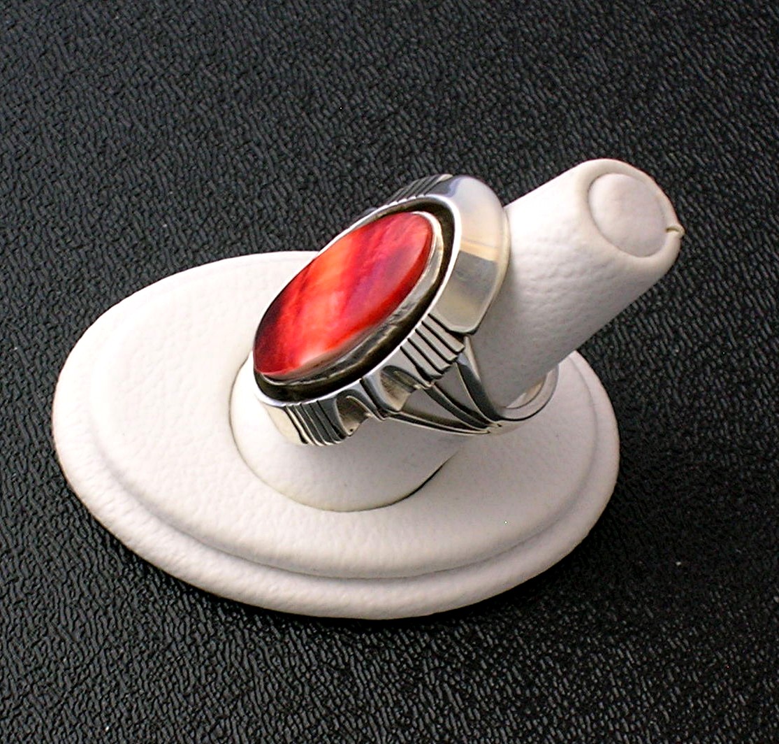 Navajo  Spiny Oyster Sterling Silver Ring Gerry Platero