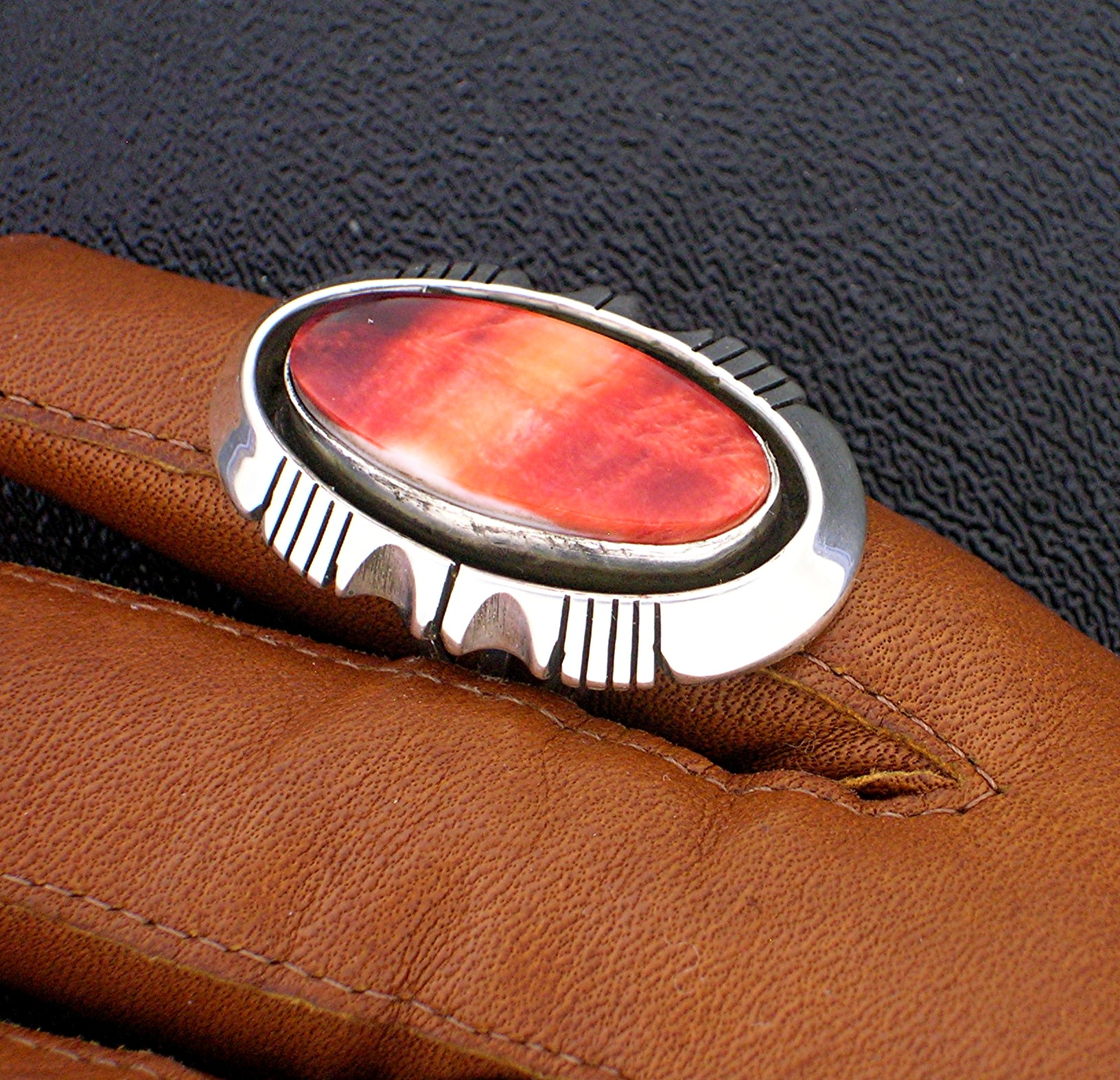 Navajo  Spiny Oyster Sterling Silver Ring Gerry Platero