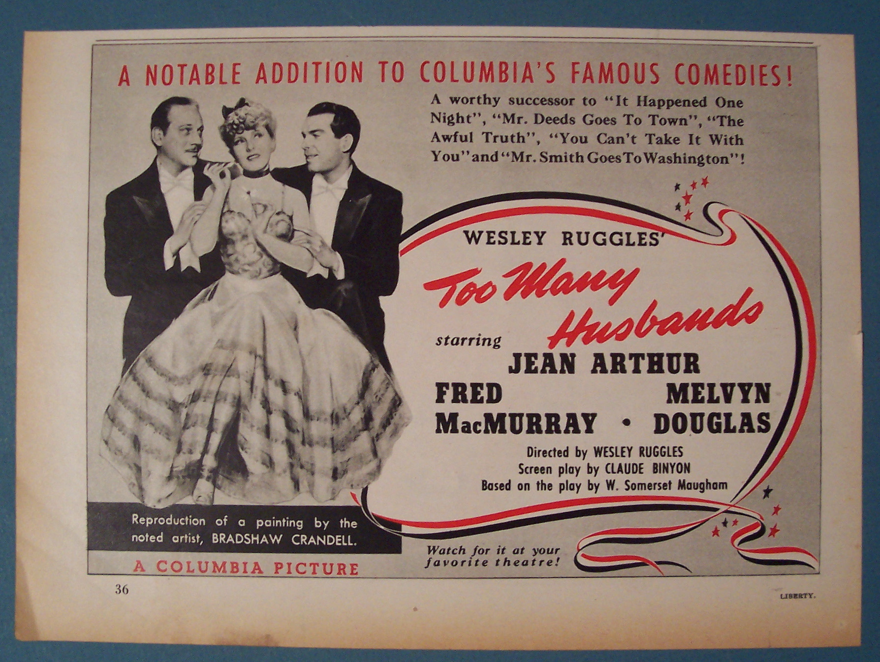 1940 Too Many Husbands w/Melvyn Douglas & Jean Arthur