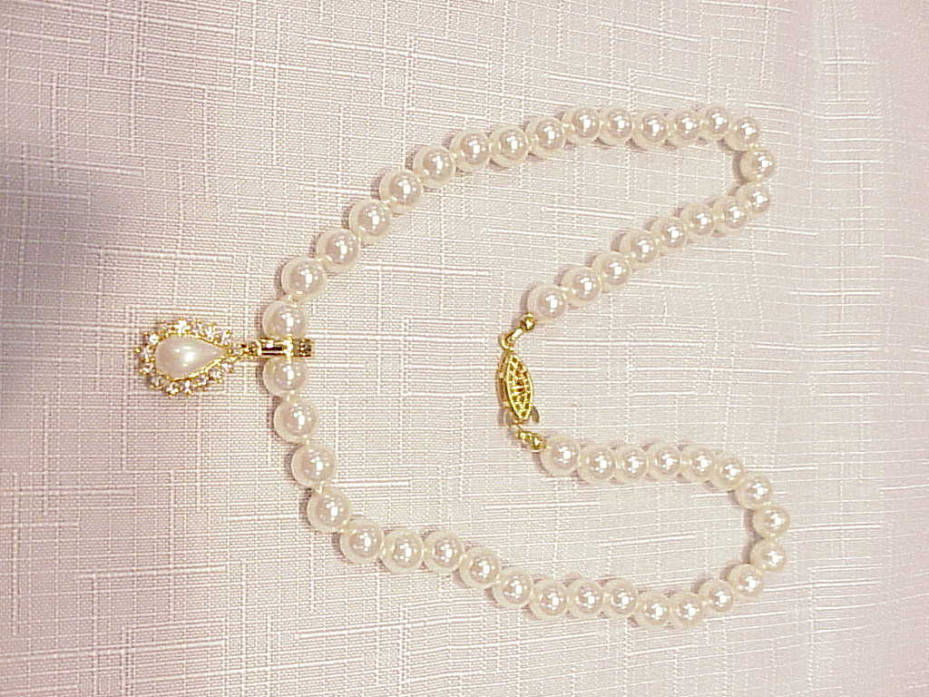 Regency Faux Pearl Choker Necklace With Pearl And Rhinestone Slide