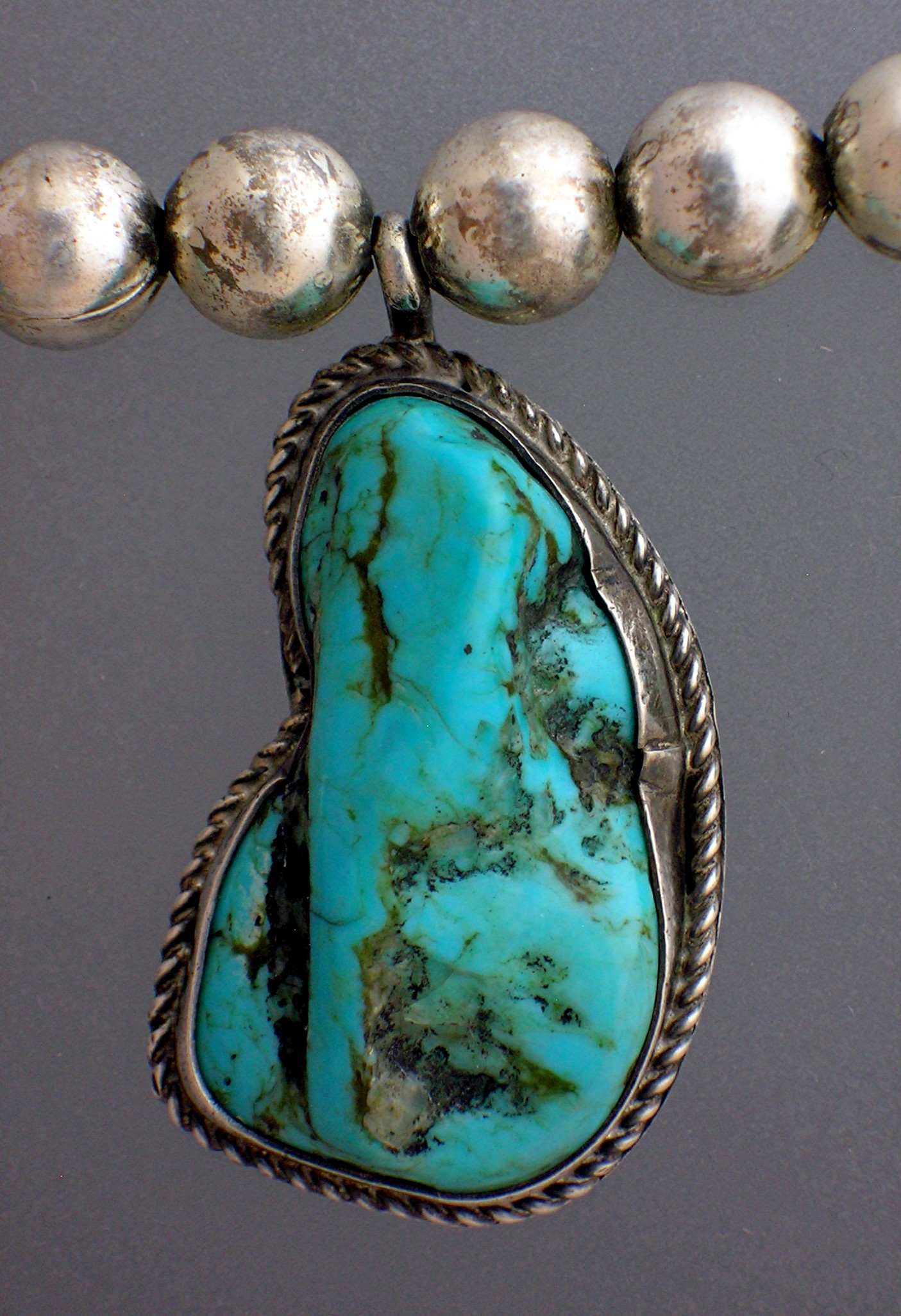 Sterling Silver turquoise Beads 5 Pendant Necklace