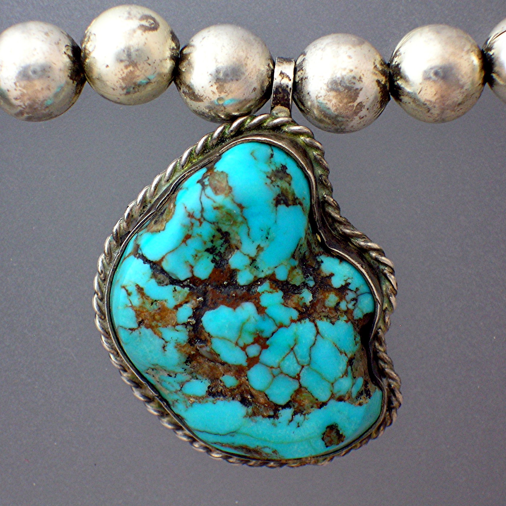 Sterling Silver turquoise Beads 5 Pendant Necklace