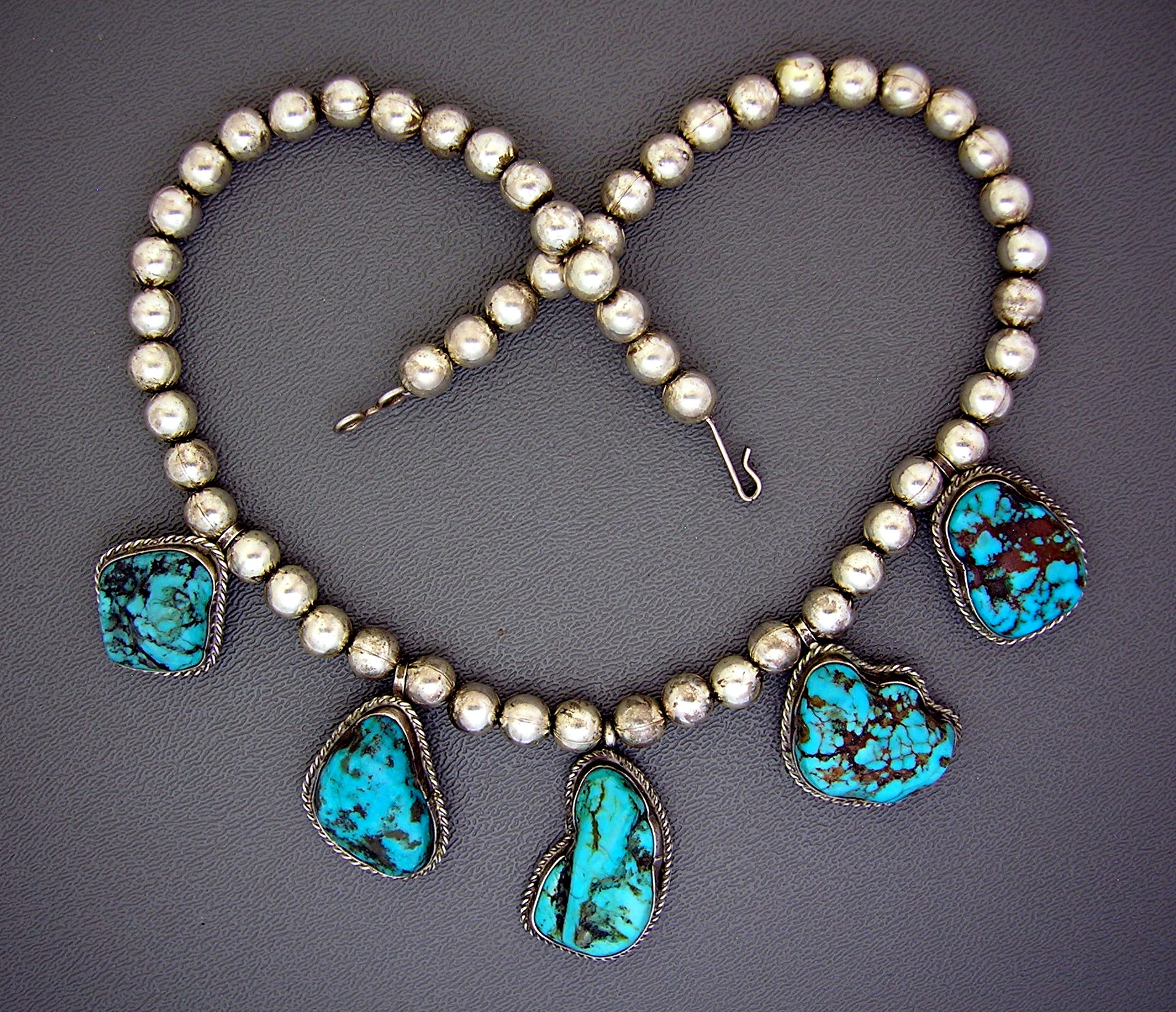Sterling Silver turquoise Beads 5 Pendant Necklace