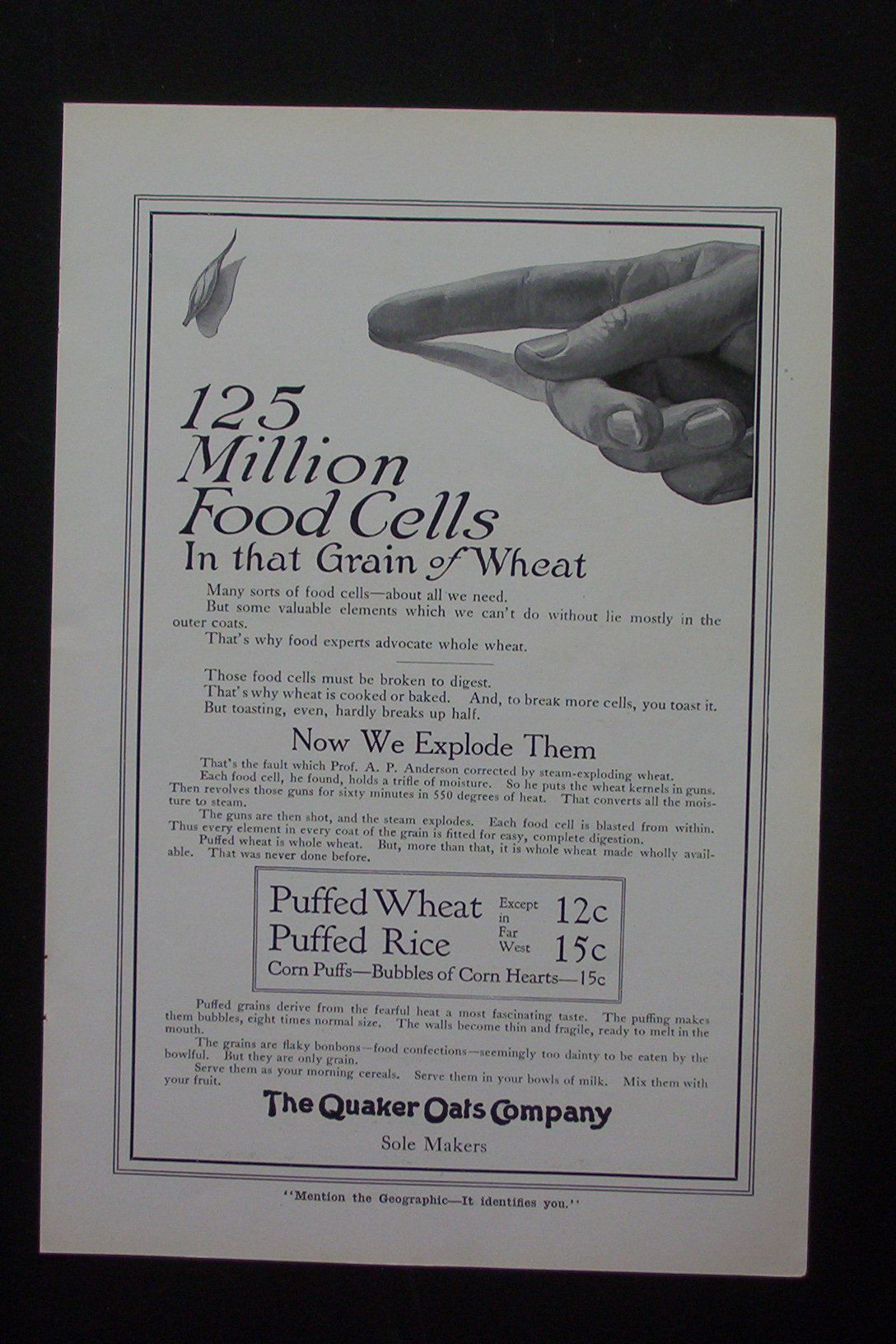 1916 The Quaker Oats Company w/Food Cells in Wheat
