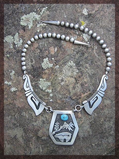 Navajo TOMMY SINGER Sterling Silver Turquoise Necklace