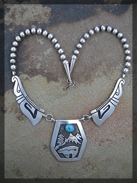 Navajo TOMMY SINGER Sterling Silver Turquoise Necklace