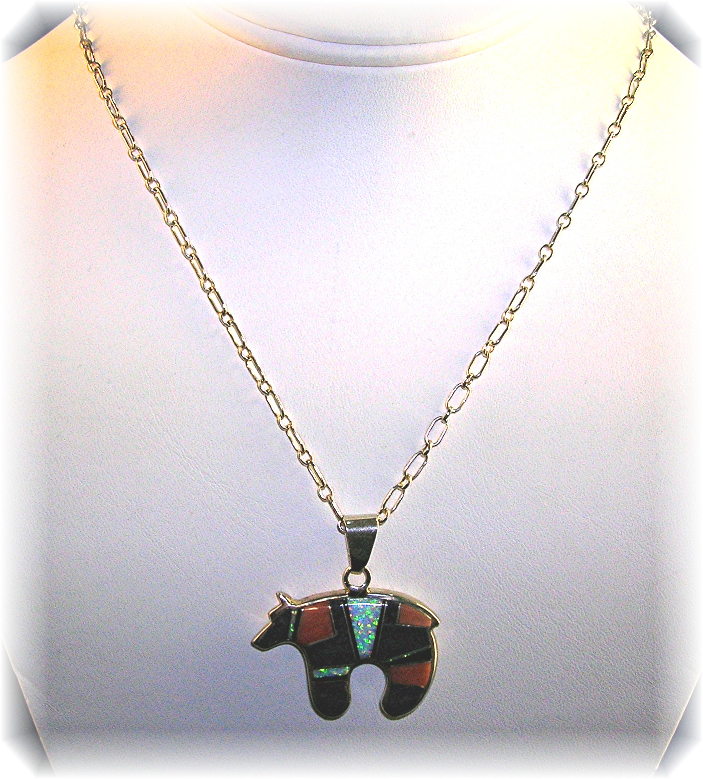 Necklace Sterling Silver Sugulite Coral Onyx Opal Bear