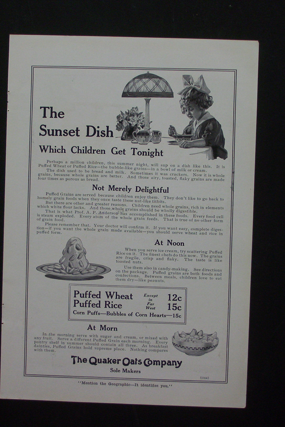 1916 The Quaker Oats Company w/Girl Eating Bowl of Oats