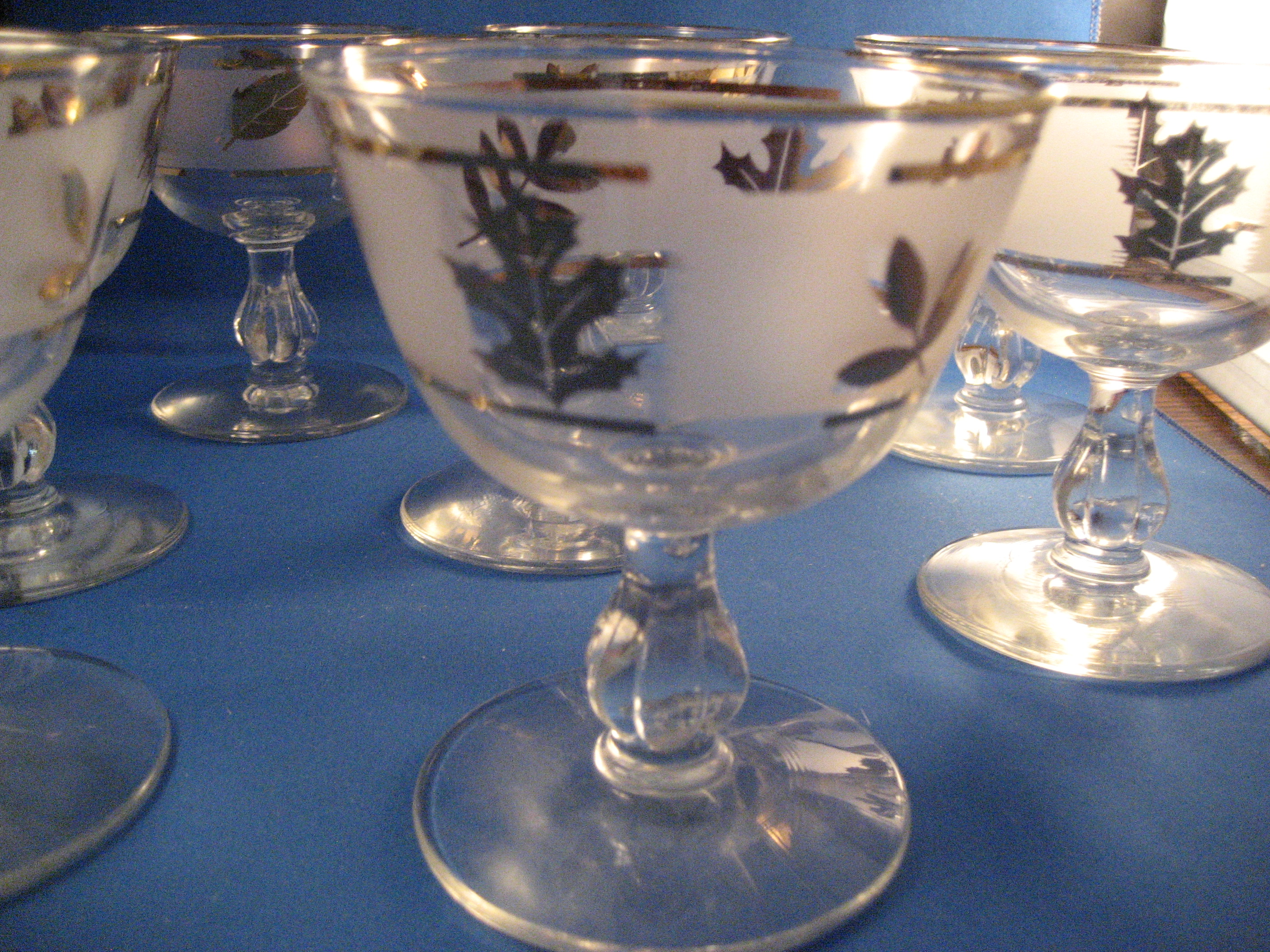 Eight Golden Foil Leaf Cocktail Glasses From Libbey