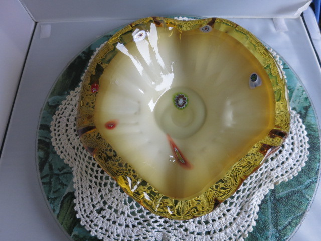 Mid Century Murano Yellow Millefiori Art Glass Bowl