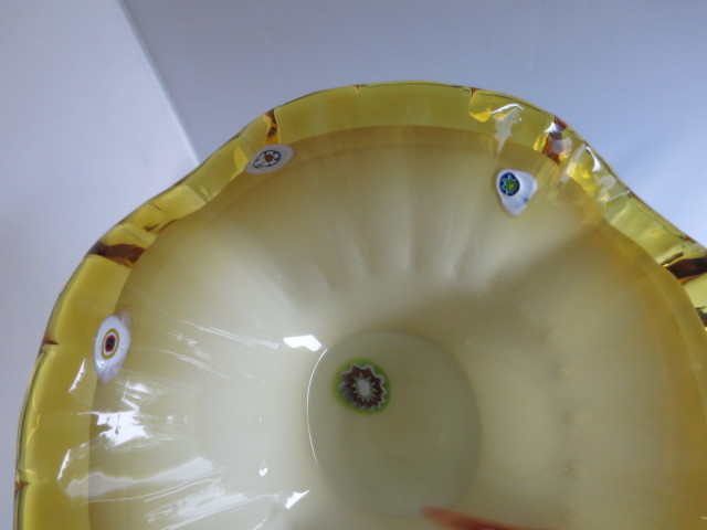 Mid Century Murano Yellow Millefiori Art Glass Bowl