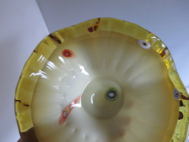 Mid Century Murano Yellow Millefiori Art Glass Bowl